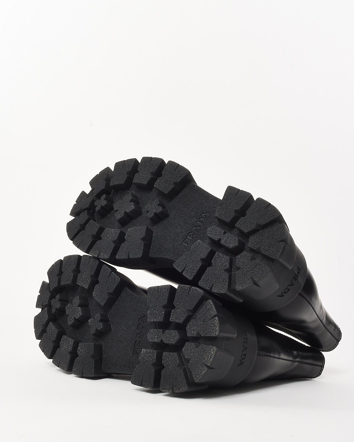 Prada Black Brushed Leather Monolith Chunky Chelsea Boots - 39