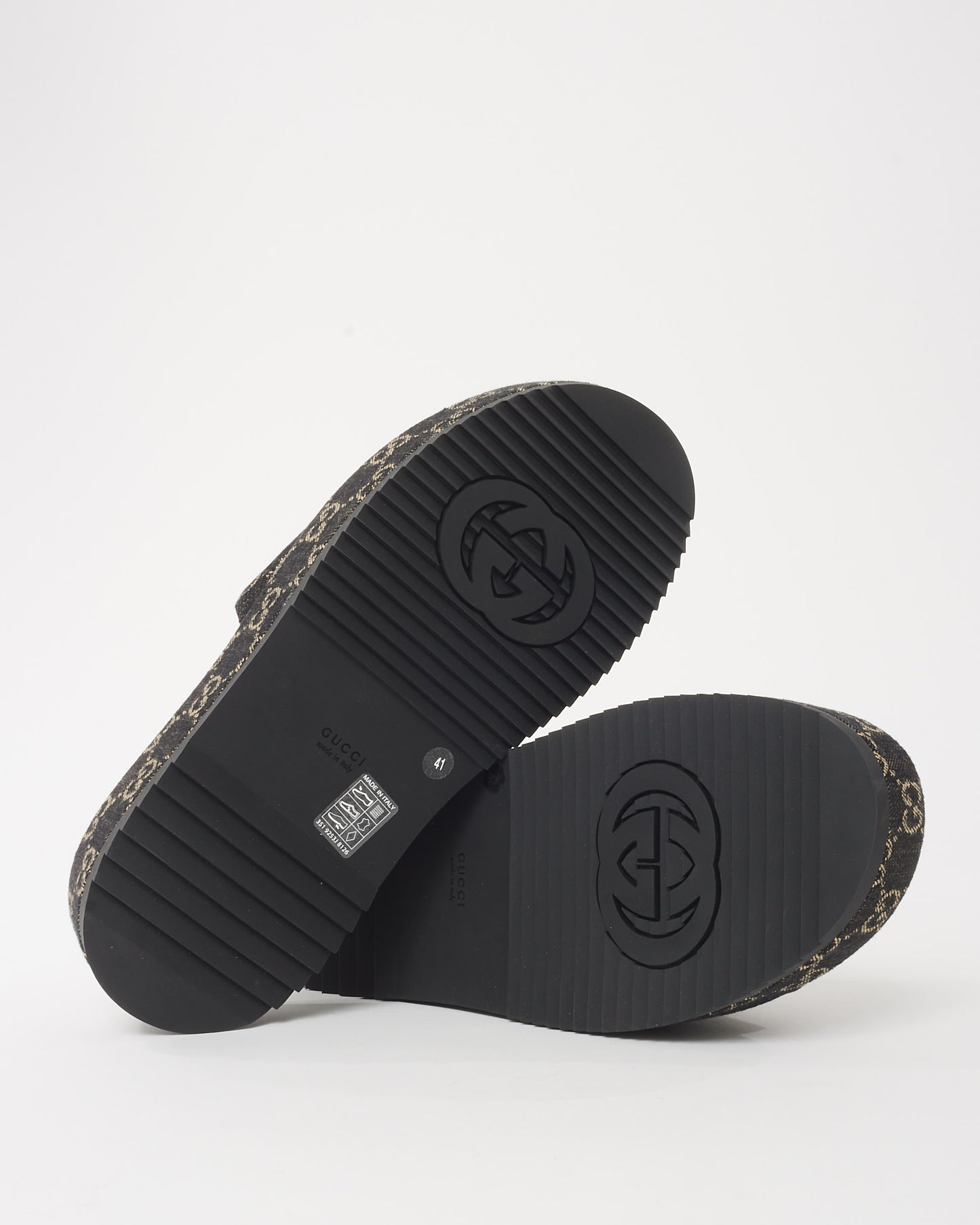 Gucci Black & White Jacquard GG Monogram Denim Platform Slides - 41