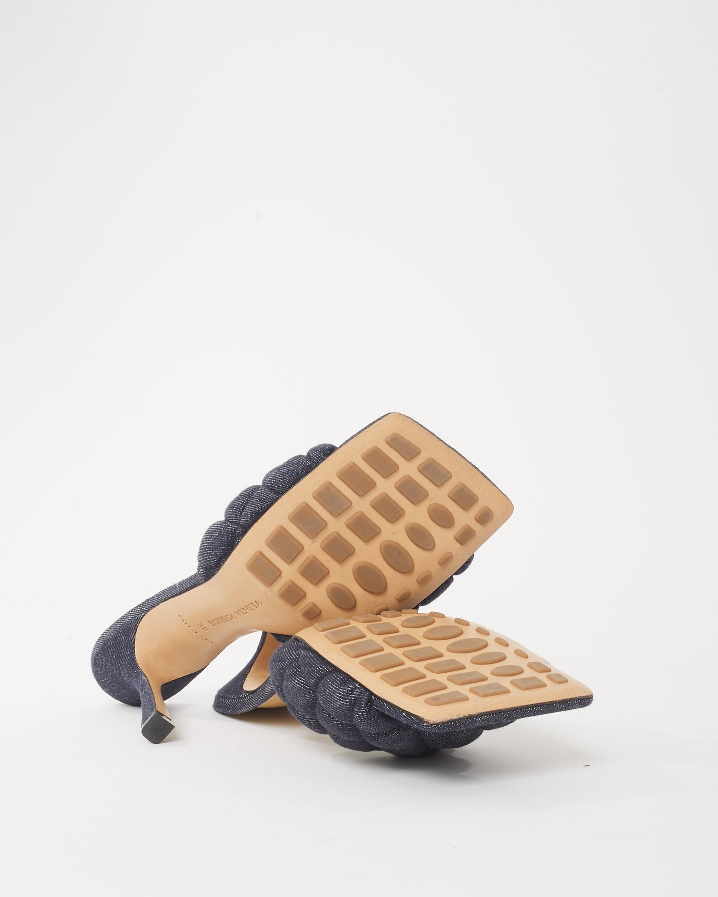 Bottega Veneta Indigo Blue Denim Padded Mule Heeled Sandals - 38