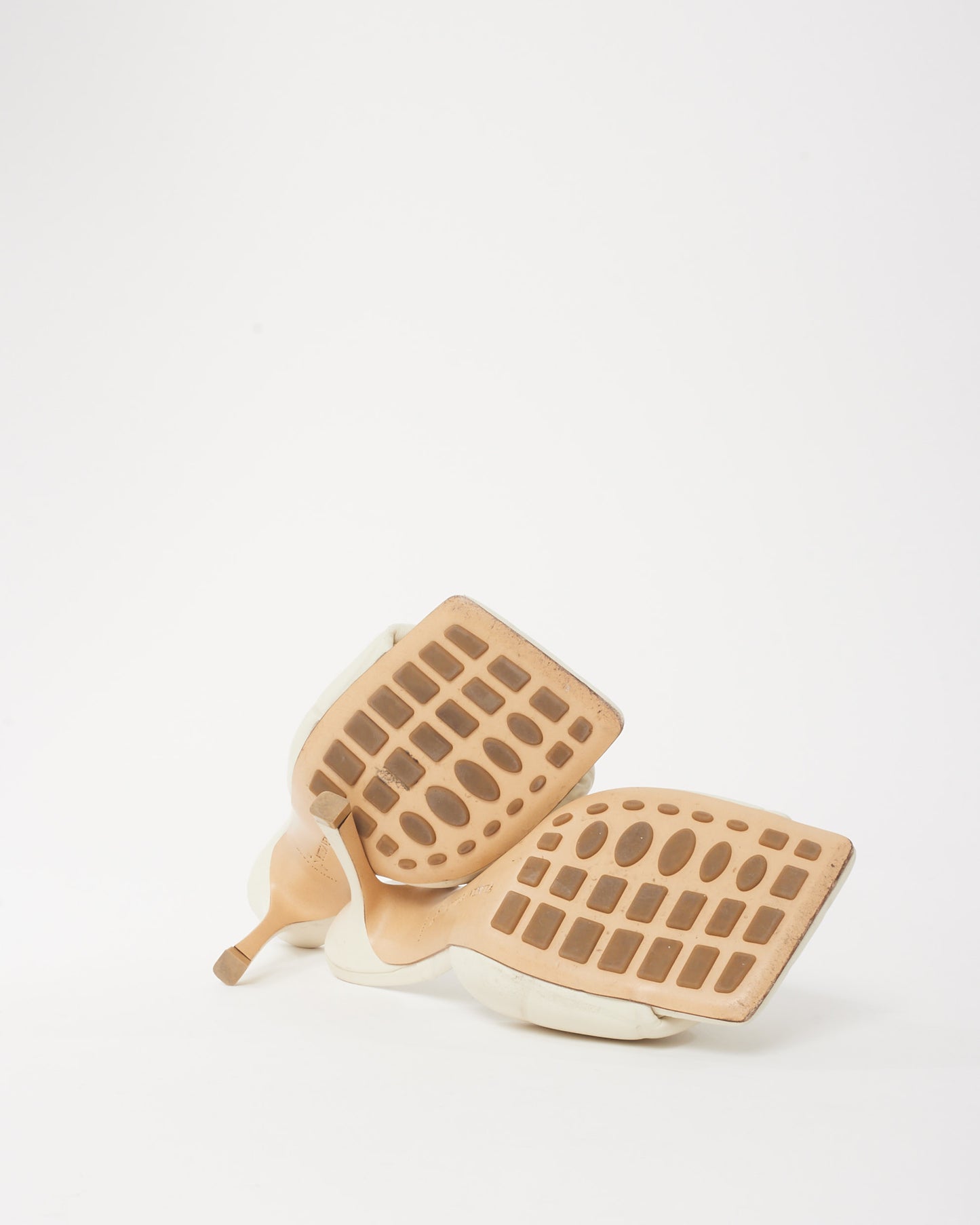 Bottega Veneta White Leather Padded Mule Heeled Sandals - 37.5