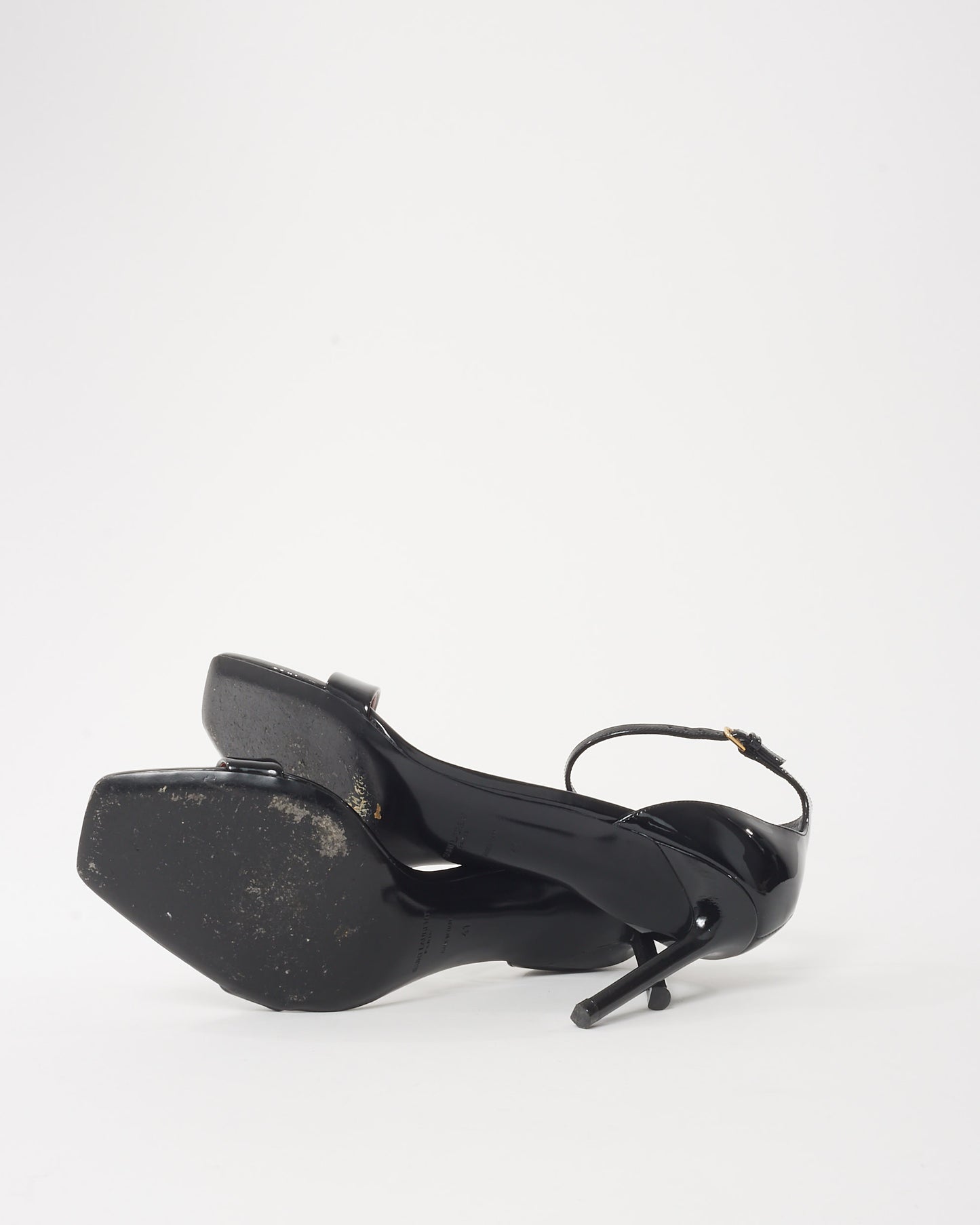 Saint Laurent Black Patent Leather Amber 105mm Sandals - 41