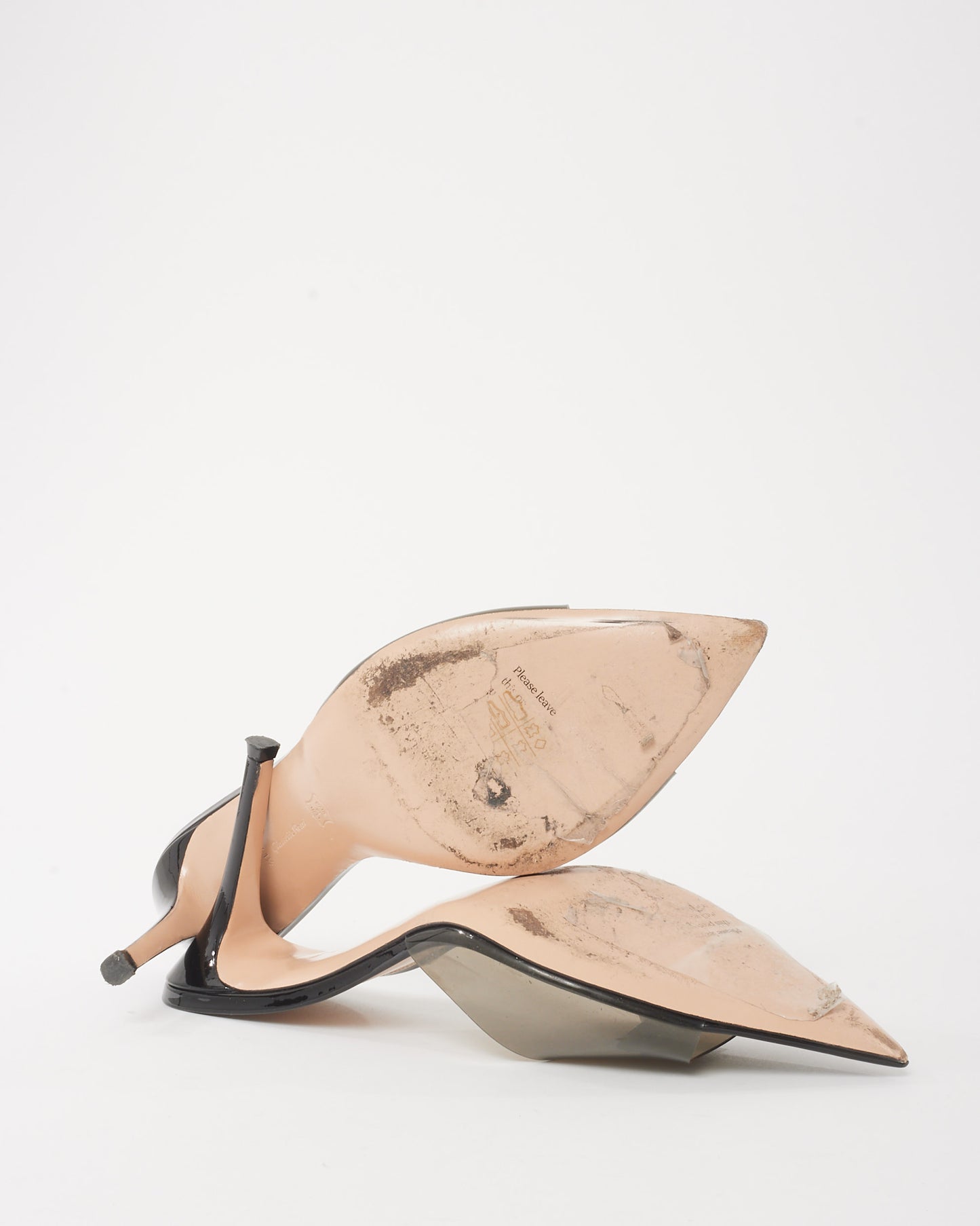 Gianvito Rossi Black Patent Leather & Glass Fume Elle 85mm Mule Heels -41.5