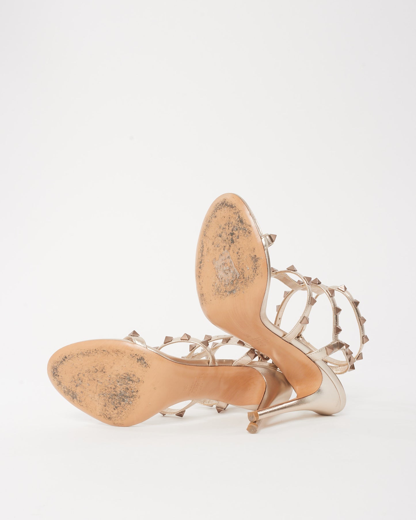 Valentino Gold Nappa Leather Rockstud Gladiator 105mm Sandals - 38