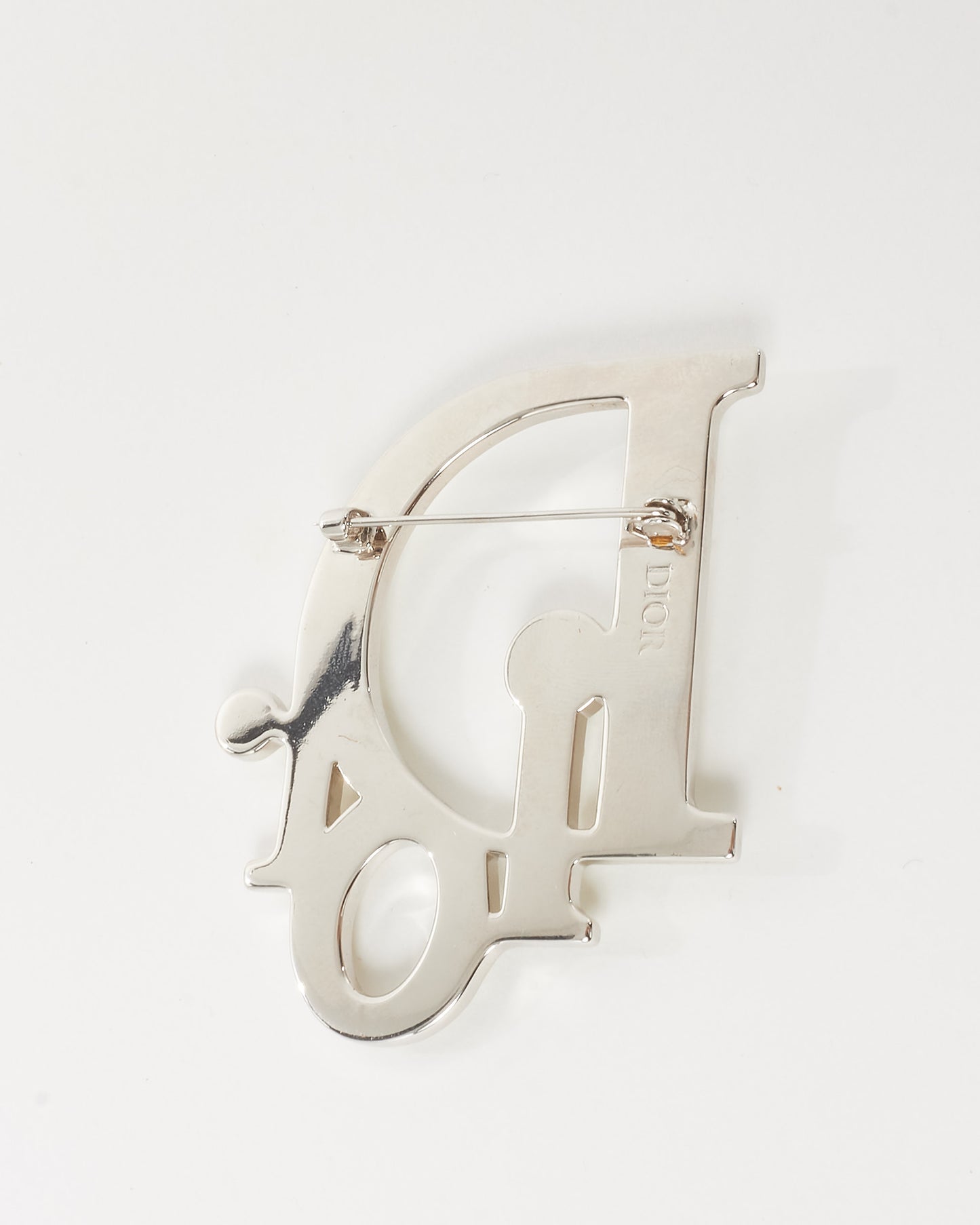 Dior White Resin Pearls and Silver-Finish Brass Oblique Logo Brooch