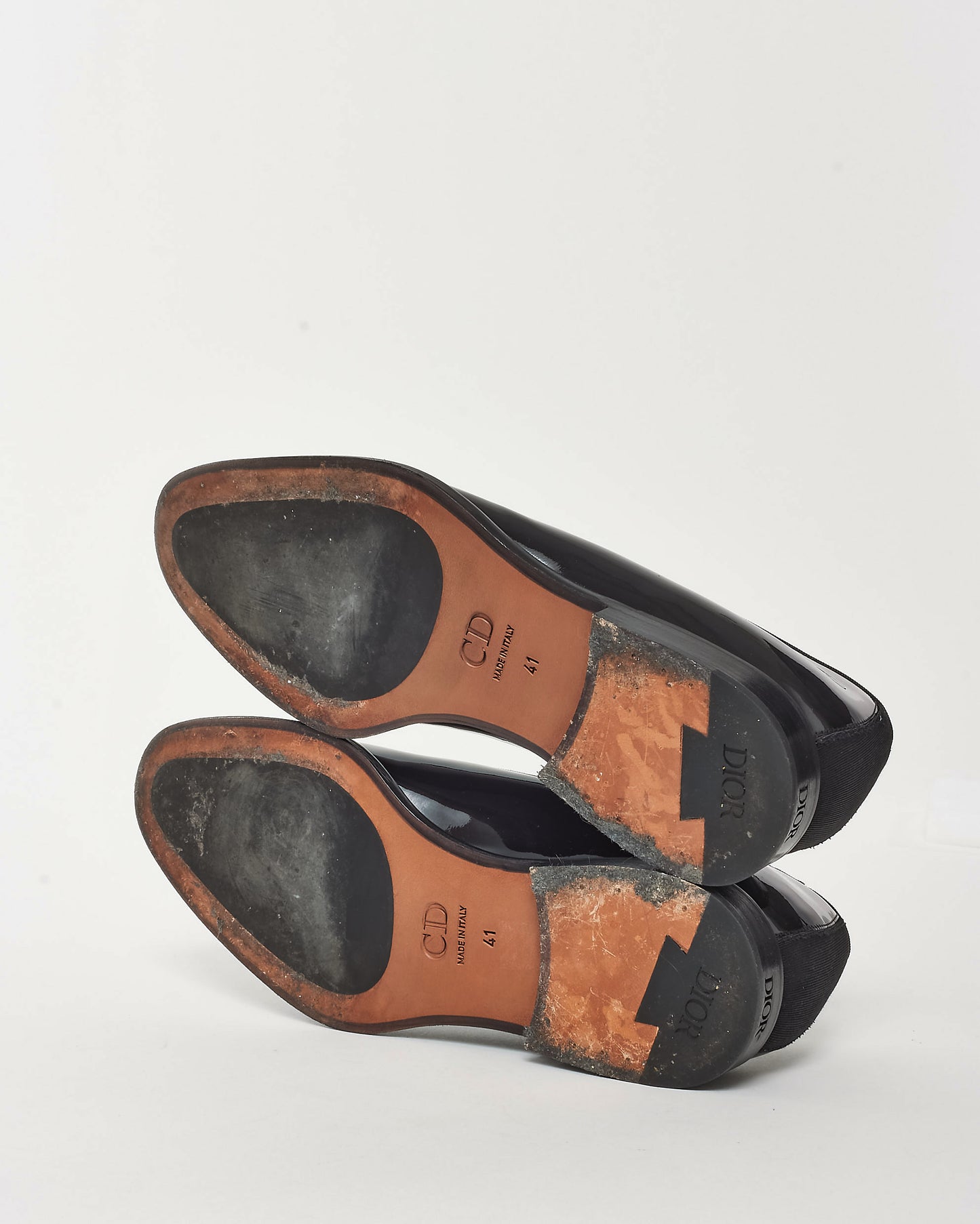 Dior Men's Black Patent Leather Oblique Logo Timeless Loafers - 41 MEN