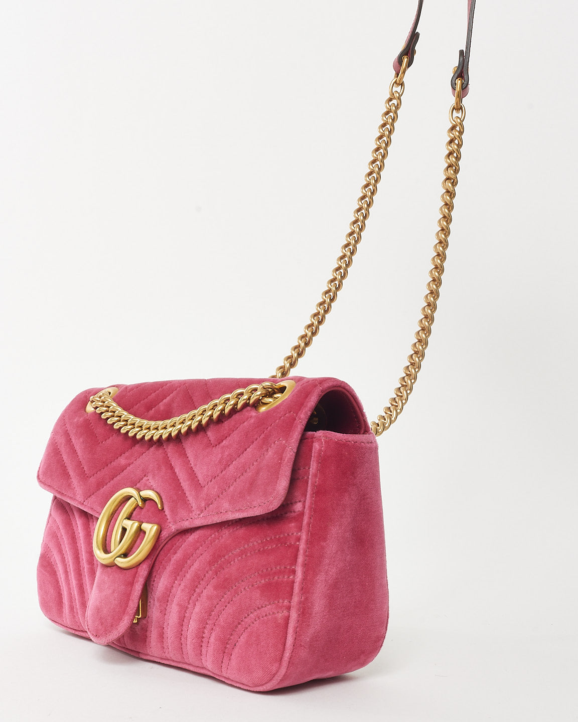 Gucci Pink Matelassé Velvet Small GG Marmont Shoulder Bag
