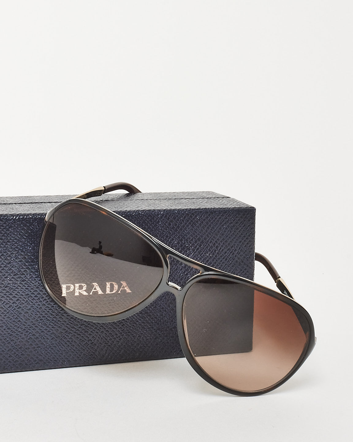 Prada Brown Acetate Gold Arm Aviator Sunglasses SPR 06N