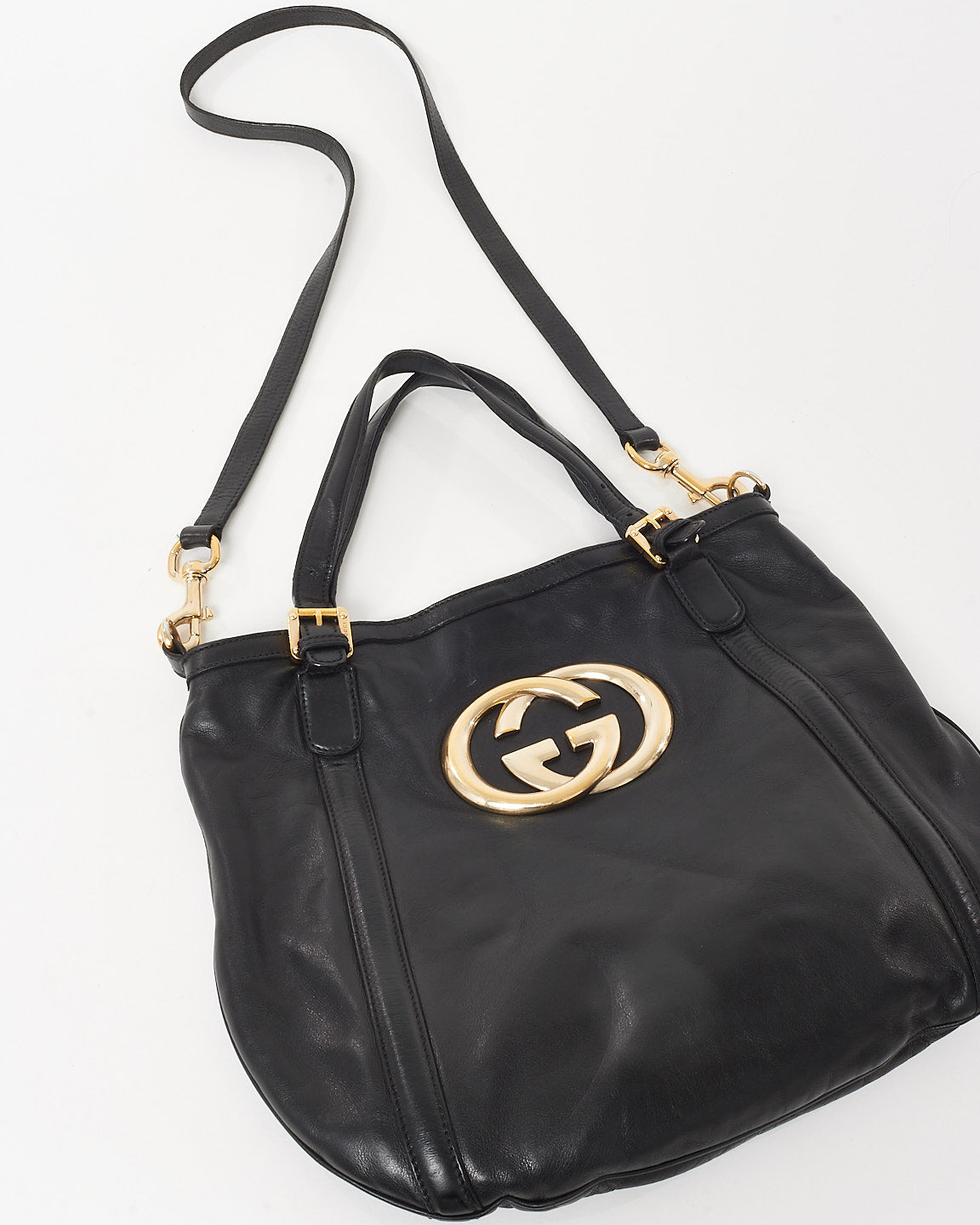 Gucci Black Leather Interlocking GG Britt 2Way Bag