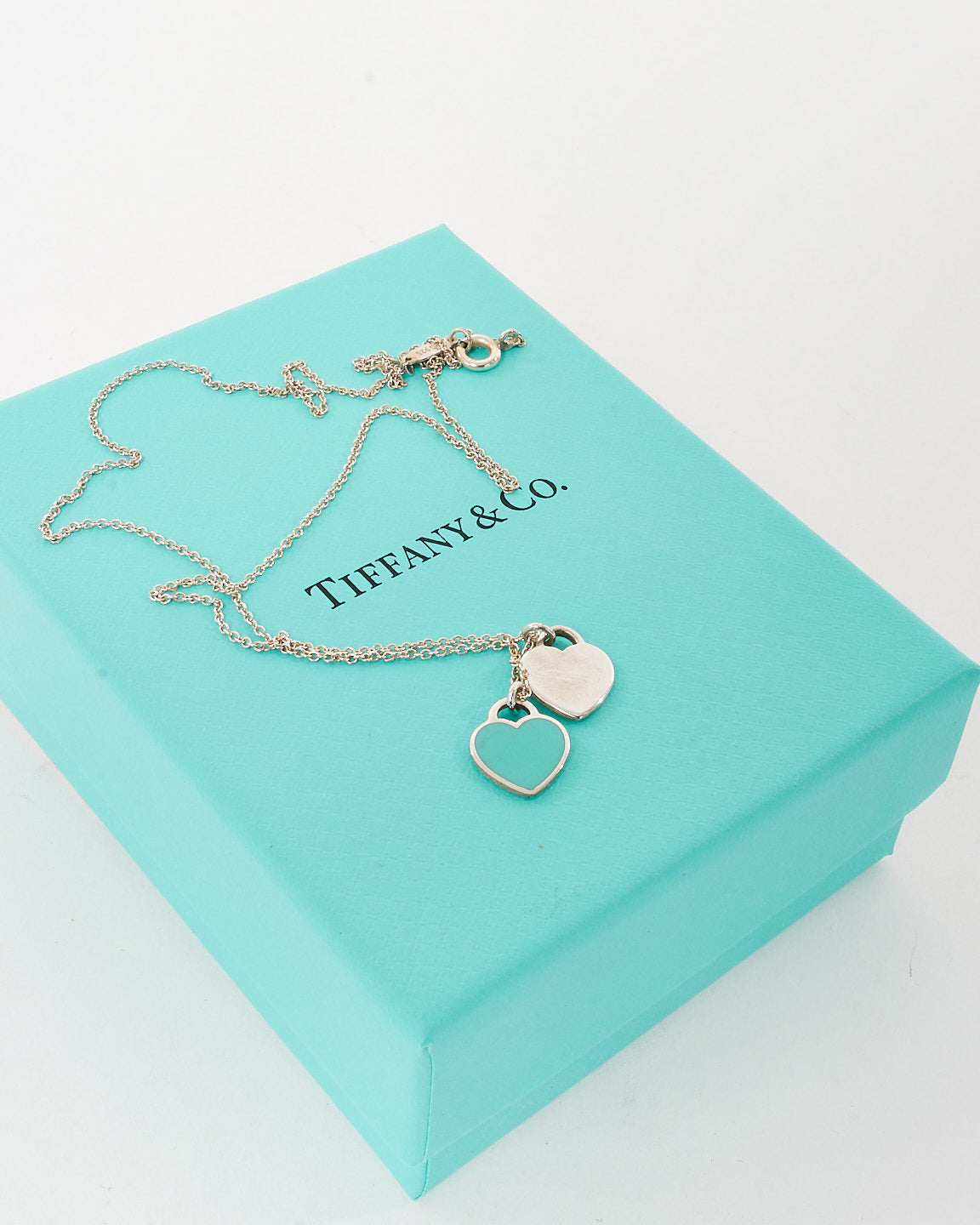 Tiffany & Co. Silver Mini Tiffany Blue Double Heart Tag Pendant Necklace