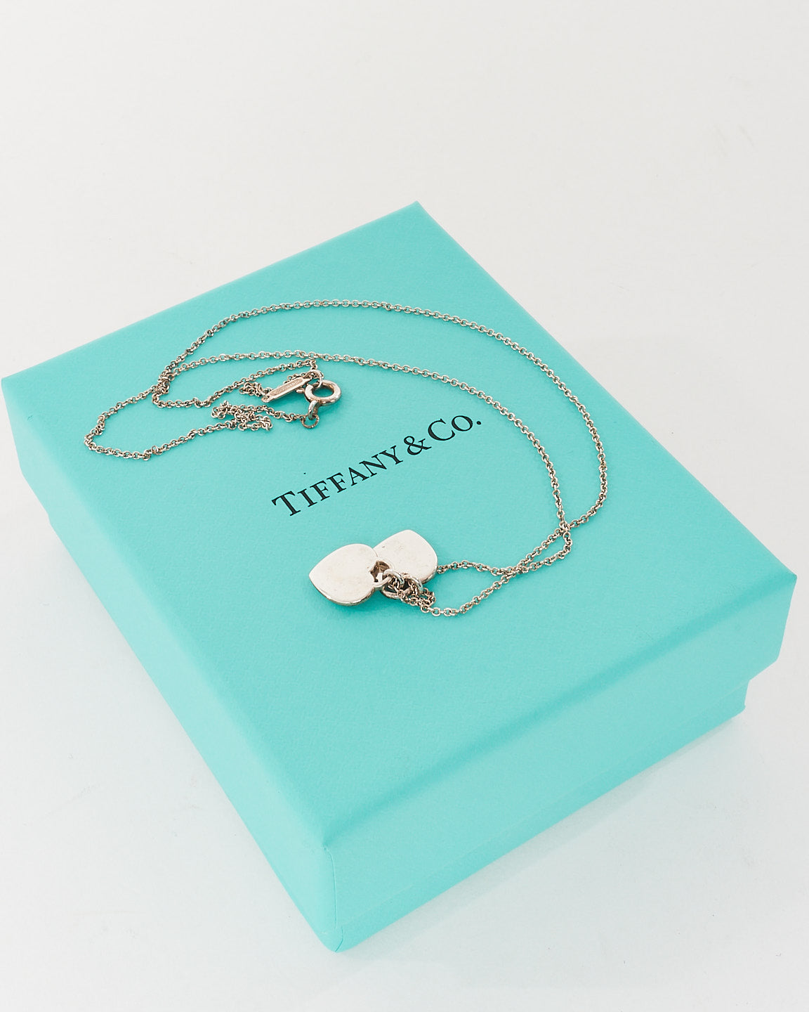 Tiffany & Co. Silver Mini Double Heart Tag Pendant Necklace