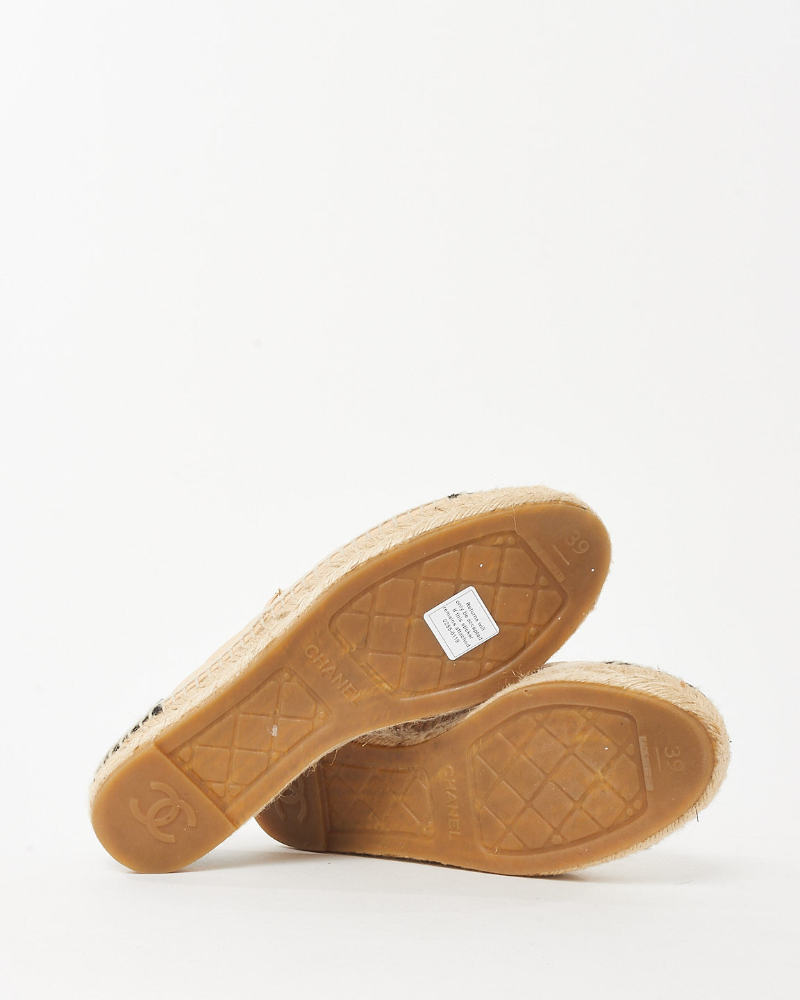 Chanel Beige/Black Quilted Leather CC Logo Chain Espadrilles - 39