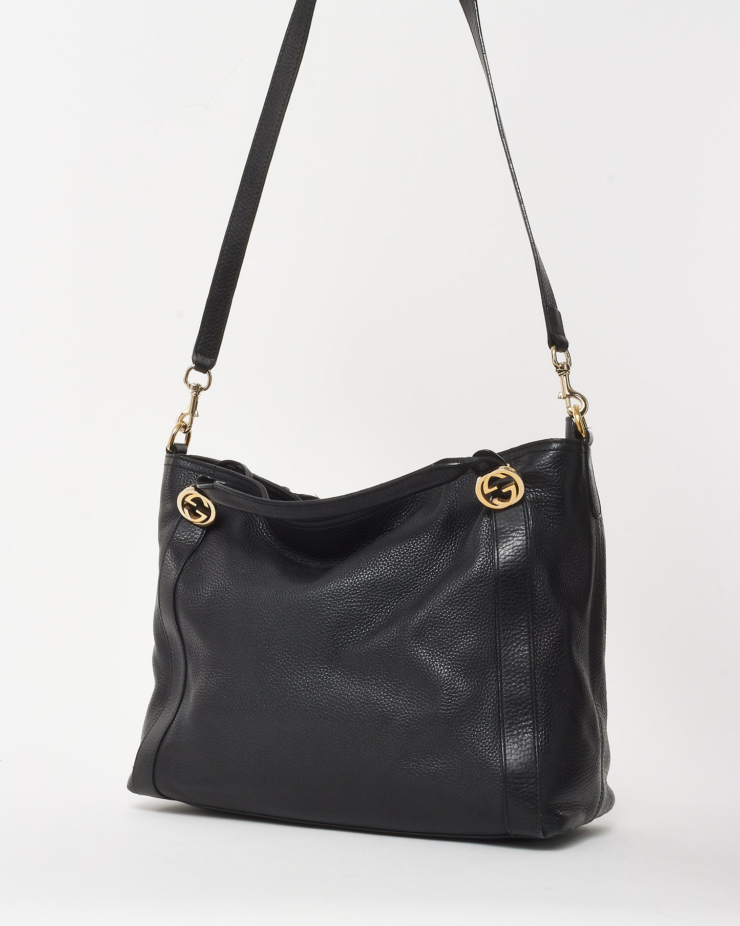 Gucci Black Pebbled Leather Miss GG Original Logo Top Handle 2Way Bag