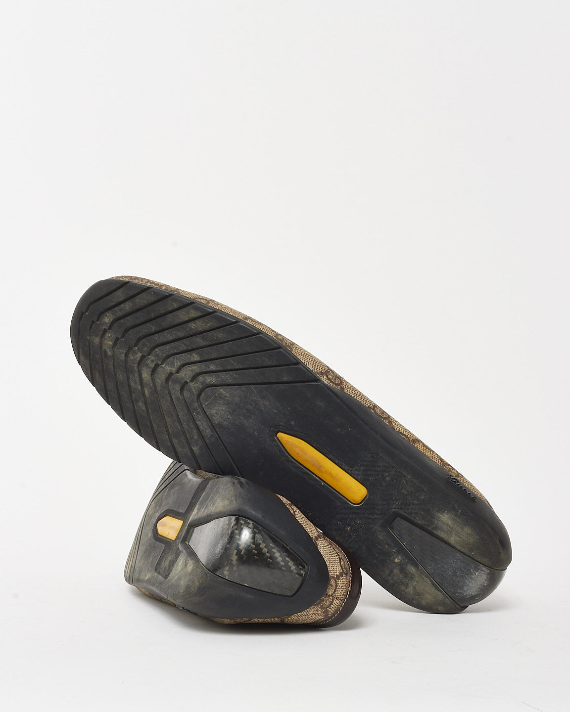 Gucci Brown Leather Beige/Brown GG Monogram Supreme Coated Canvas Loafers - 7 MEN