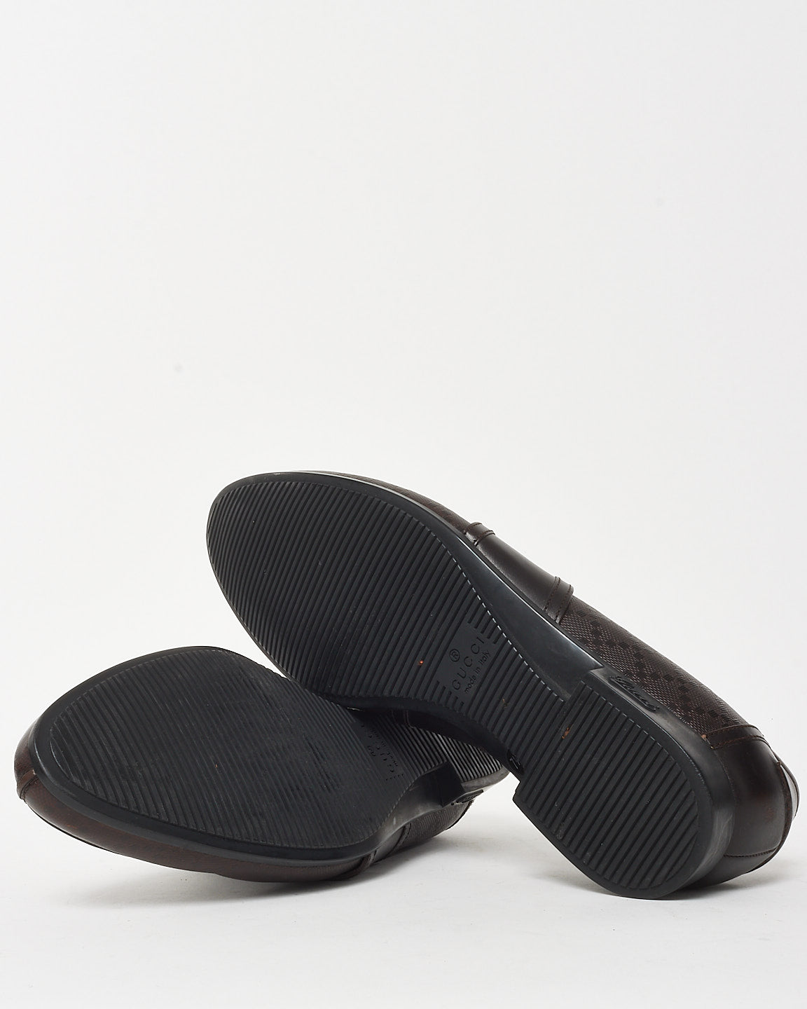 Gucci Brown Diamante Embossed Leather Penny Loafers - 7.5 MEN