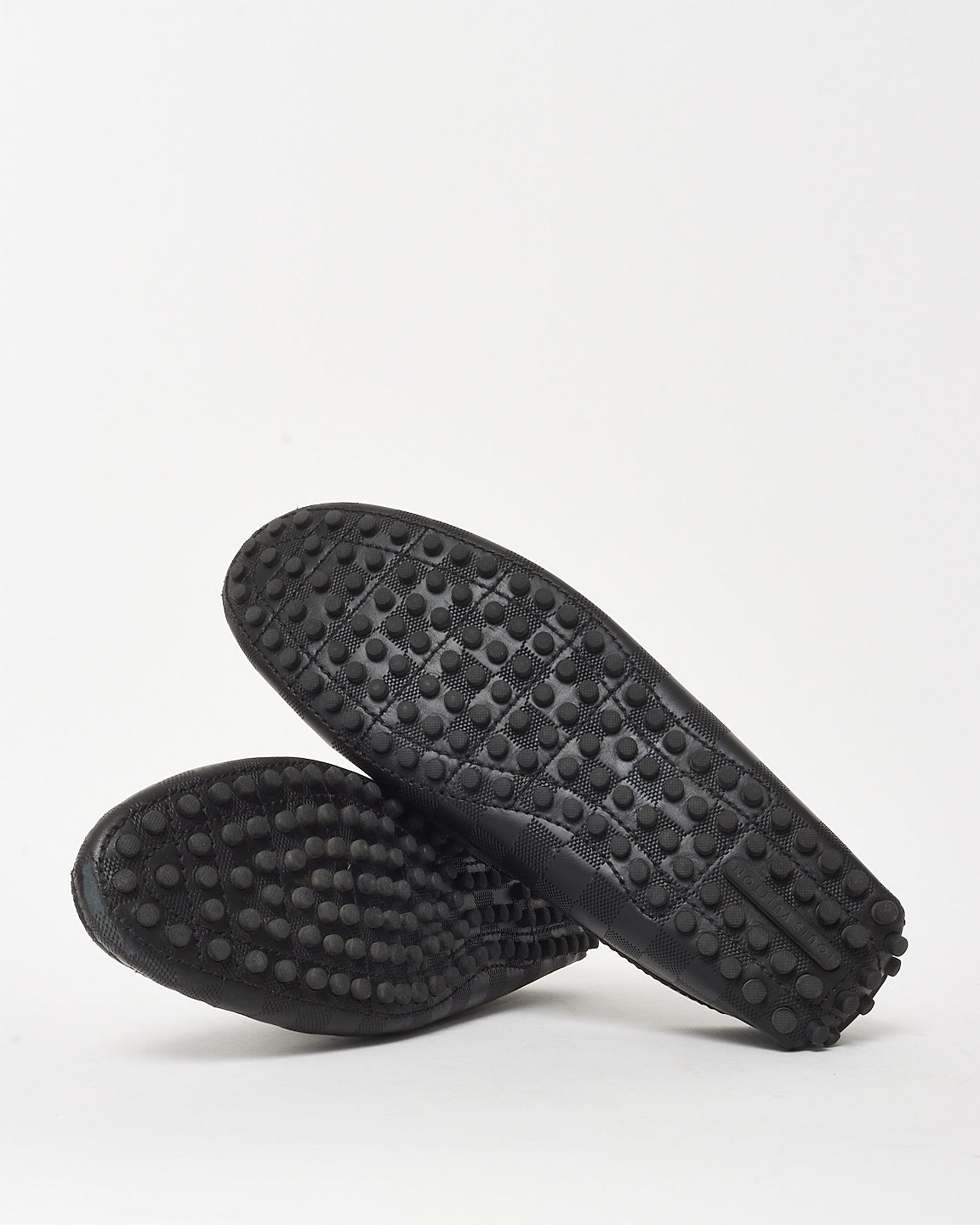 Louis Vuitton Men's Black Damier Embossed Leather Logo Hockenheim Loafers - 8 MEN