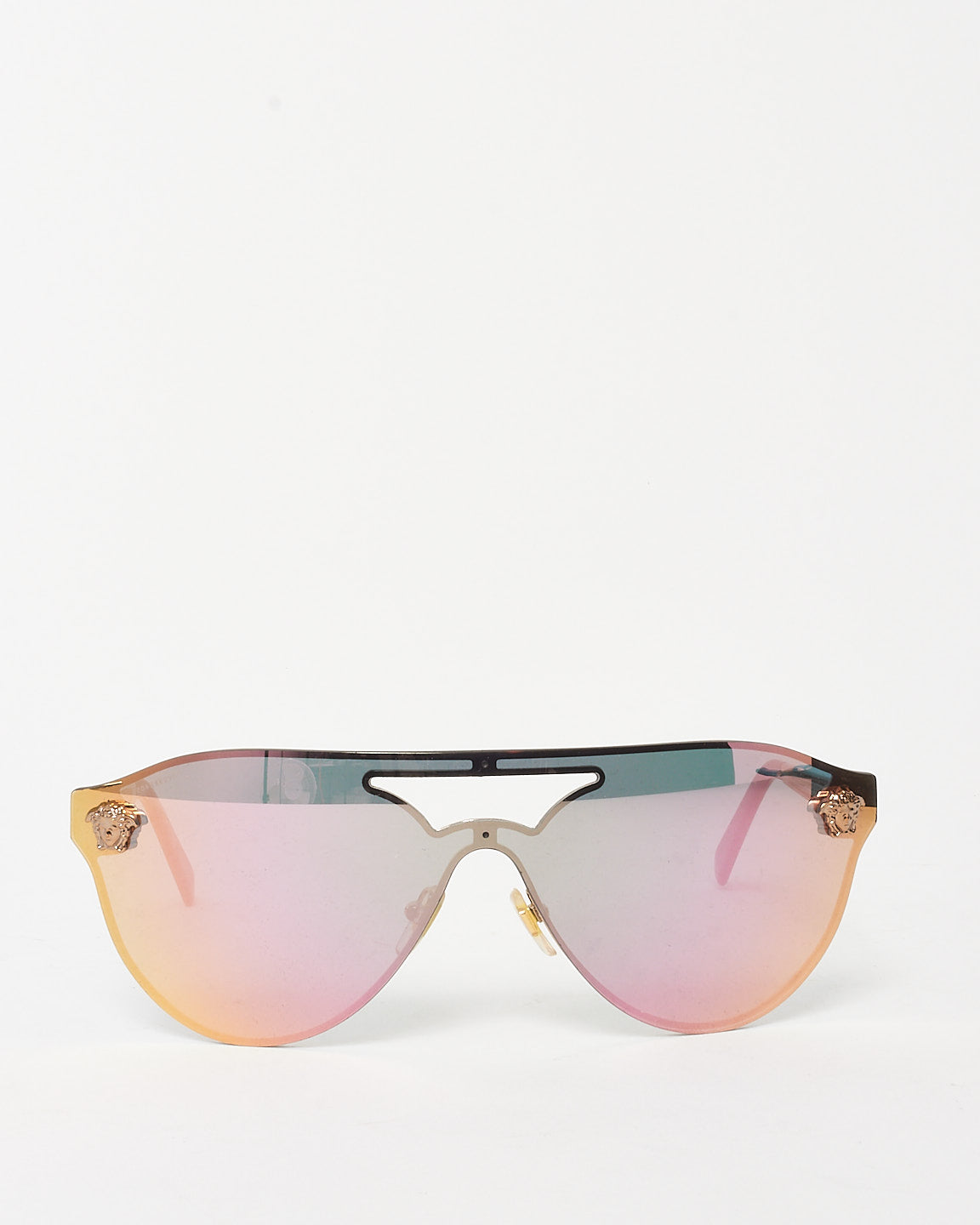 Buy Versace Gold Pink Mirrored Medusa Head Shield Aviator