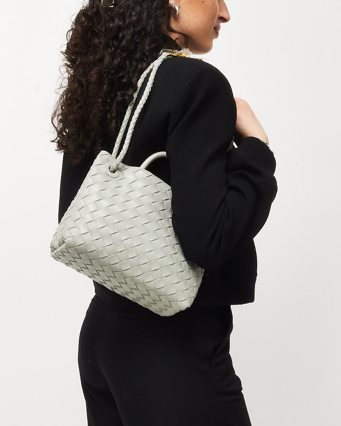 Bottega Veneta Grey Intrecciato Leather Small Andiamo Bag