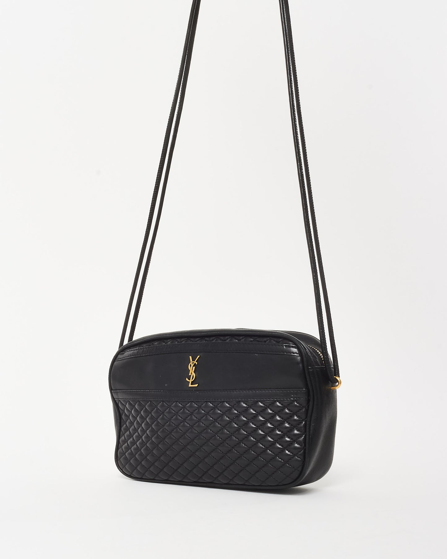 Saint Laurent Black Leather Victoire YSL Monogram Leather Camera Bag