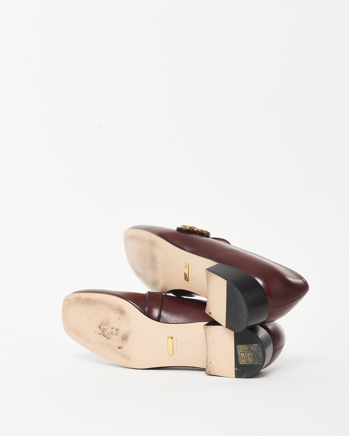 Gucci Burgundy Leather GG Marmont Logo Loafers - 37.5