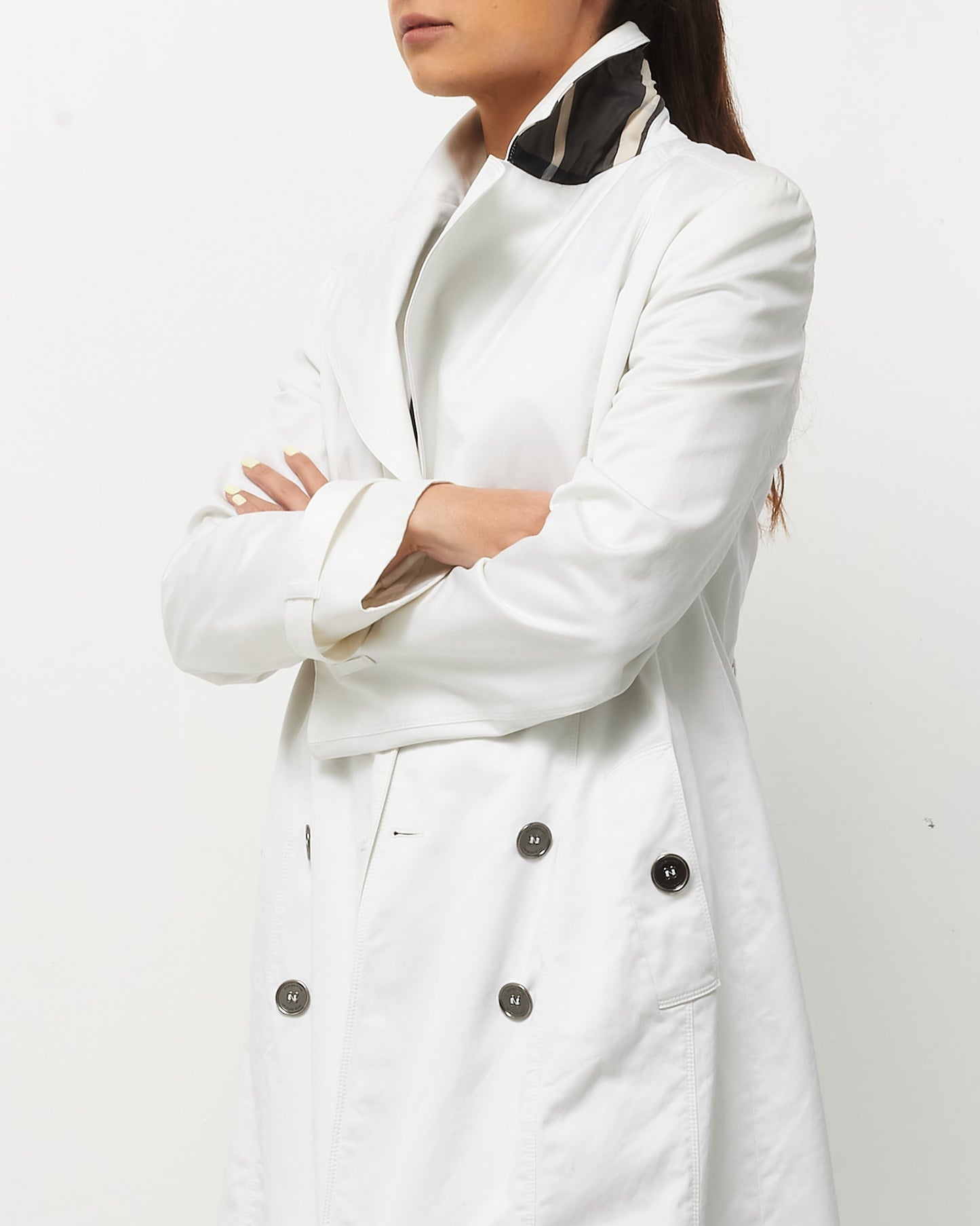 Burberry White Cotton Belted Trench Coat - US 12