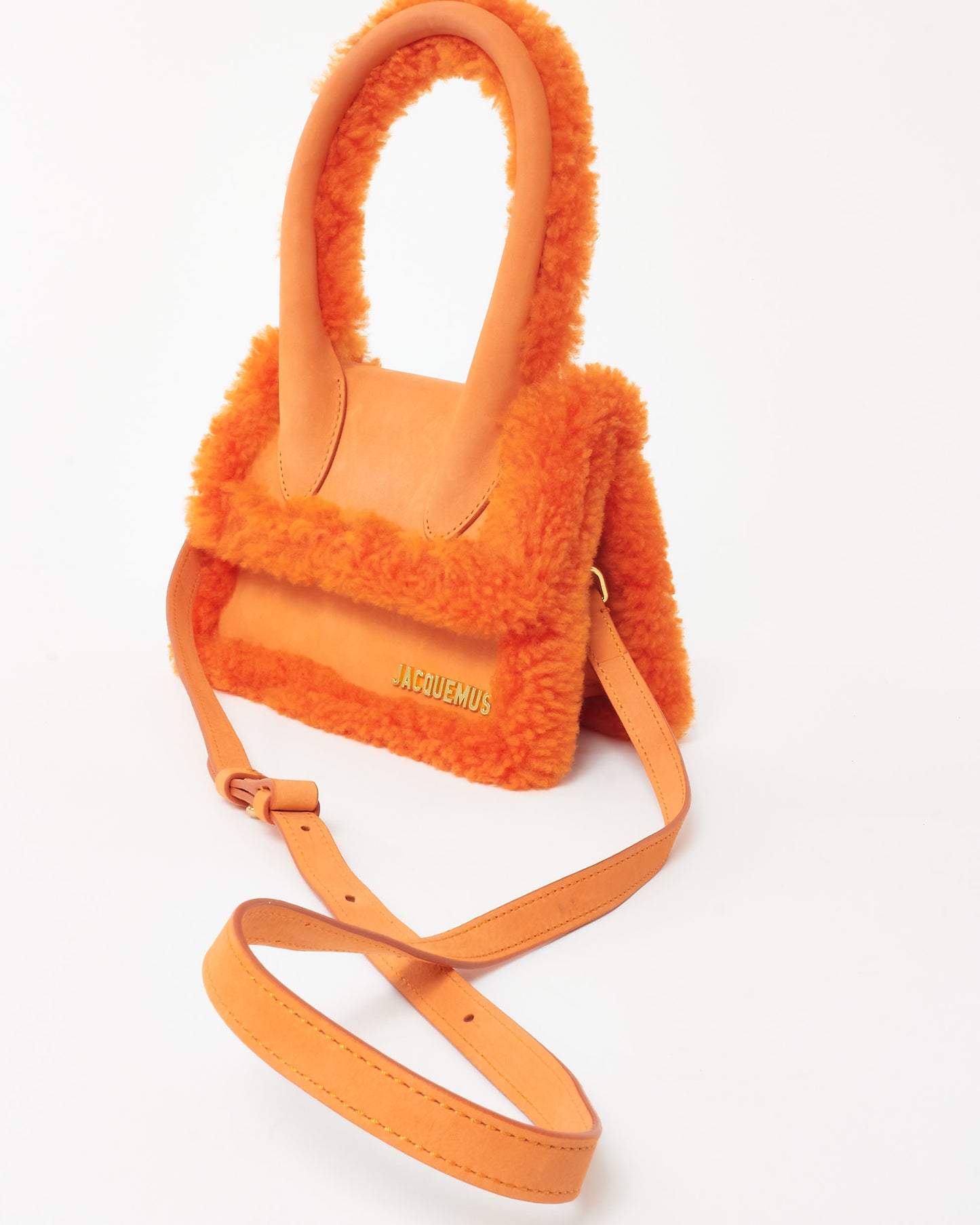 Jacquemus Orange Leather & Shearling-Trimmed Le Chiquito Moyen Bag