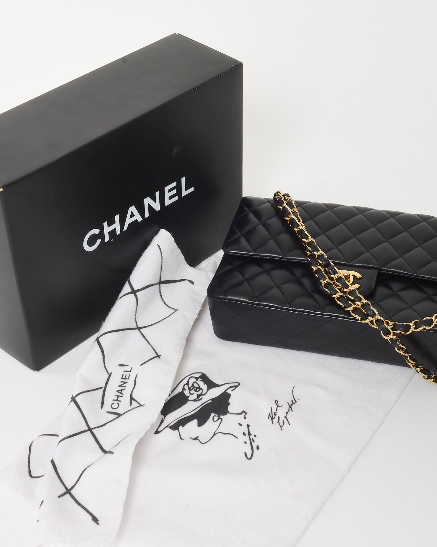 Chanel Black Lambskin Leather Medium Classic Double Flap Bag GHW