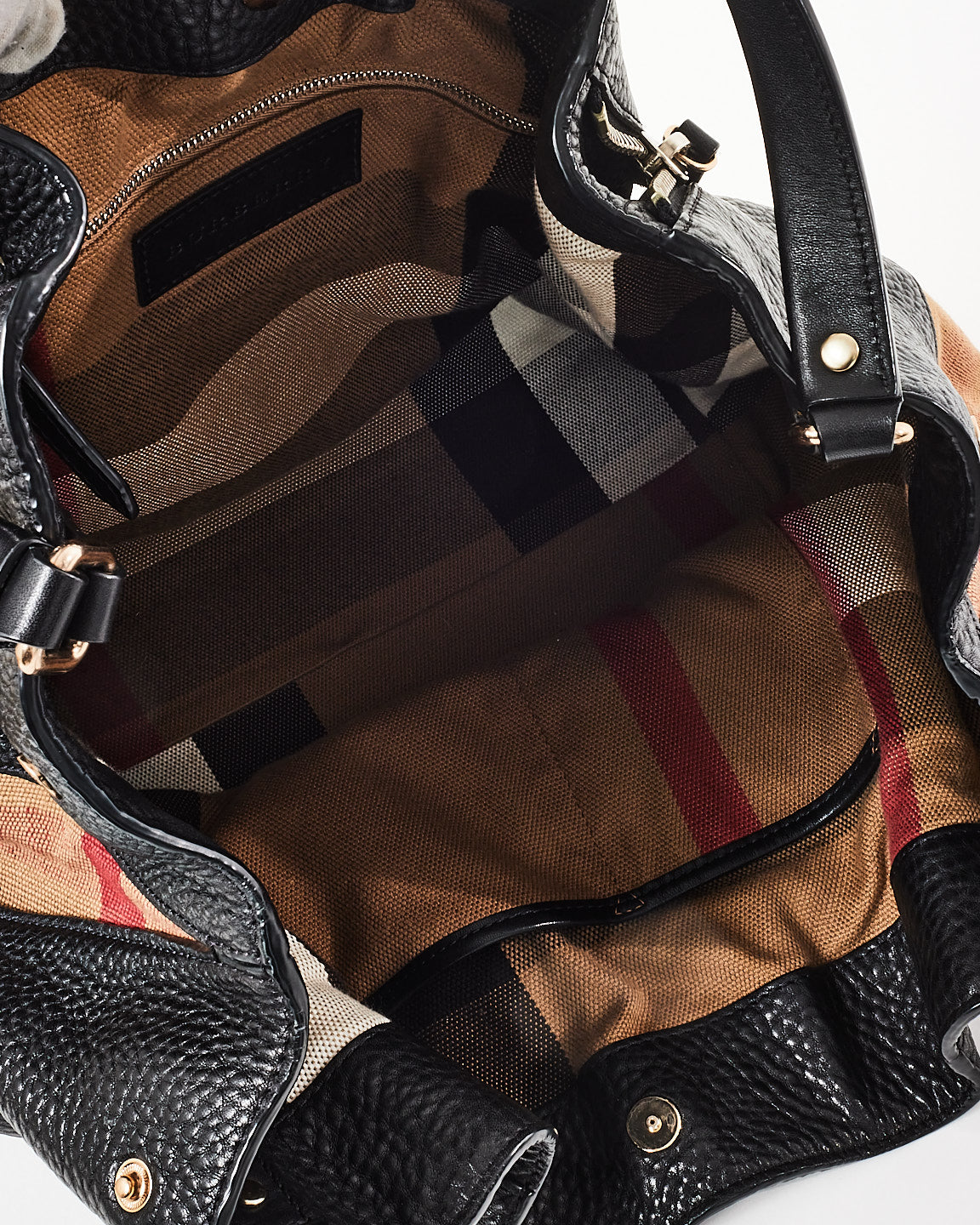 Burberry Black Leather Beige Mega Check Maidstone Shoulder Bag