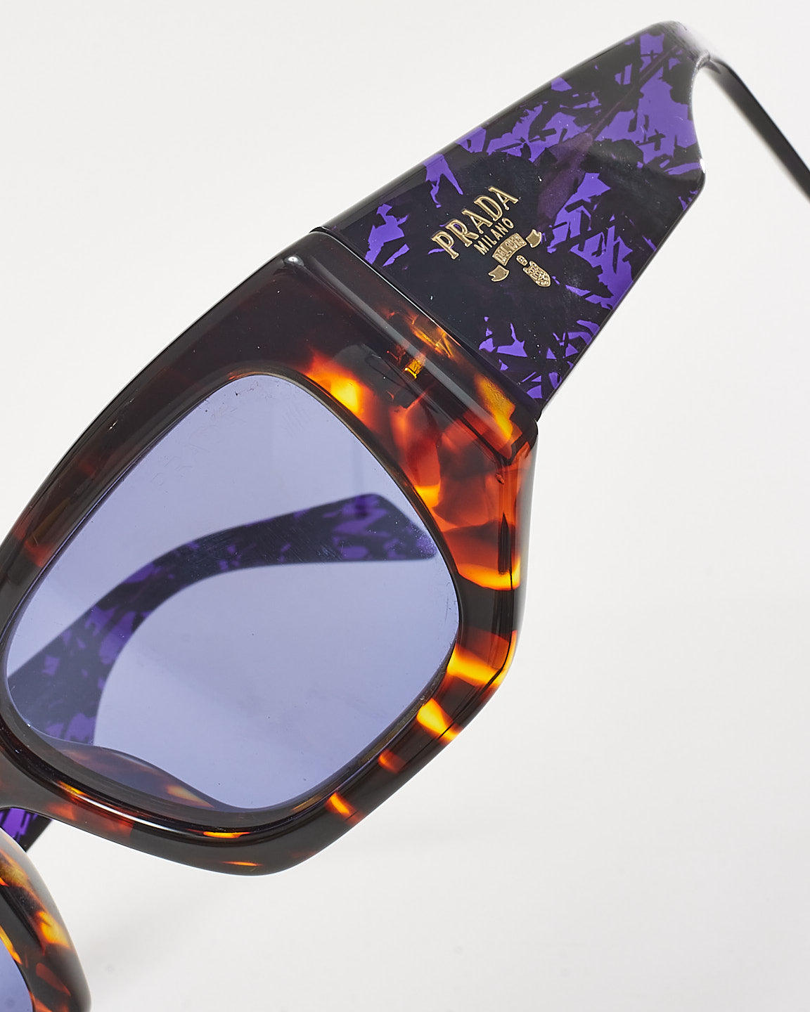 Prada Brown Havana & Purple Lens SPRA01 Pillow Rectangle Sunglasses