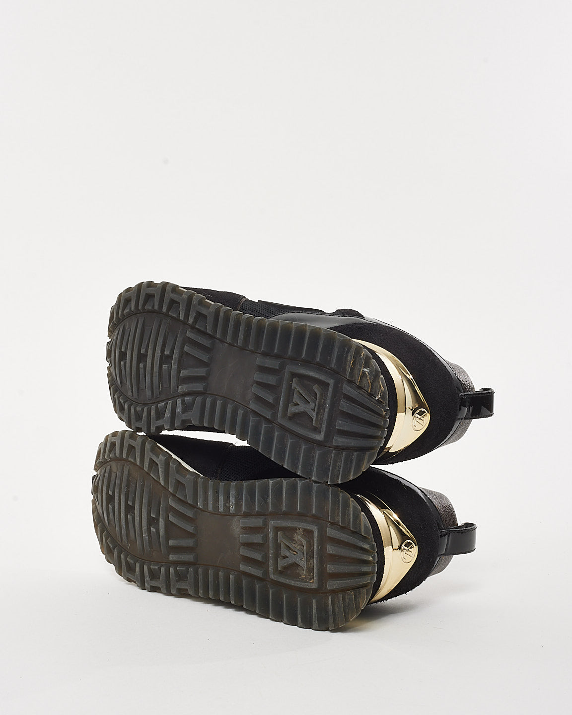 Louis Vuitton Black Leather Monogram Canvas Trim Run Away Sneakers - 36.5