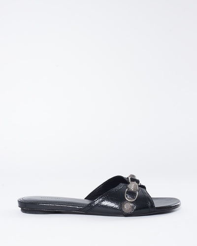 Balenciaga Black Leather Cagole Arena Studded Sandals - 37.5