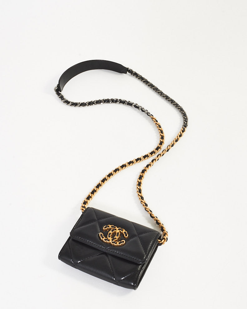 Chanel Black Quilted Leather Chanel 19 Flap Coin Purse on Chain
