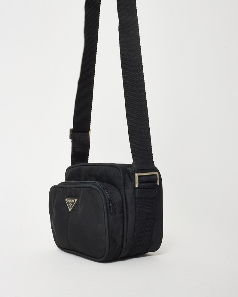 Prada Black Nylon Tessuto Double Pocket Camera Crossbody Bag