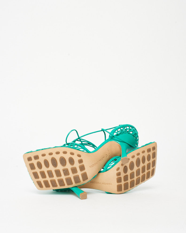 Bottega Veneta Turquoise Blue Mesh Stretch Square Toe Sandals - 37