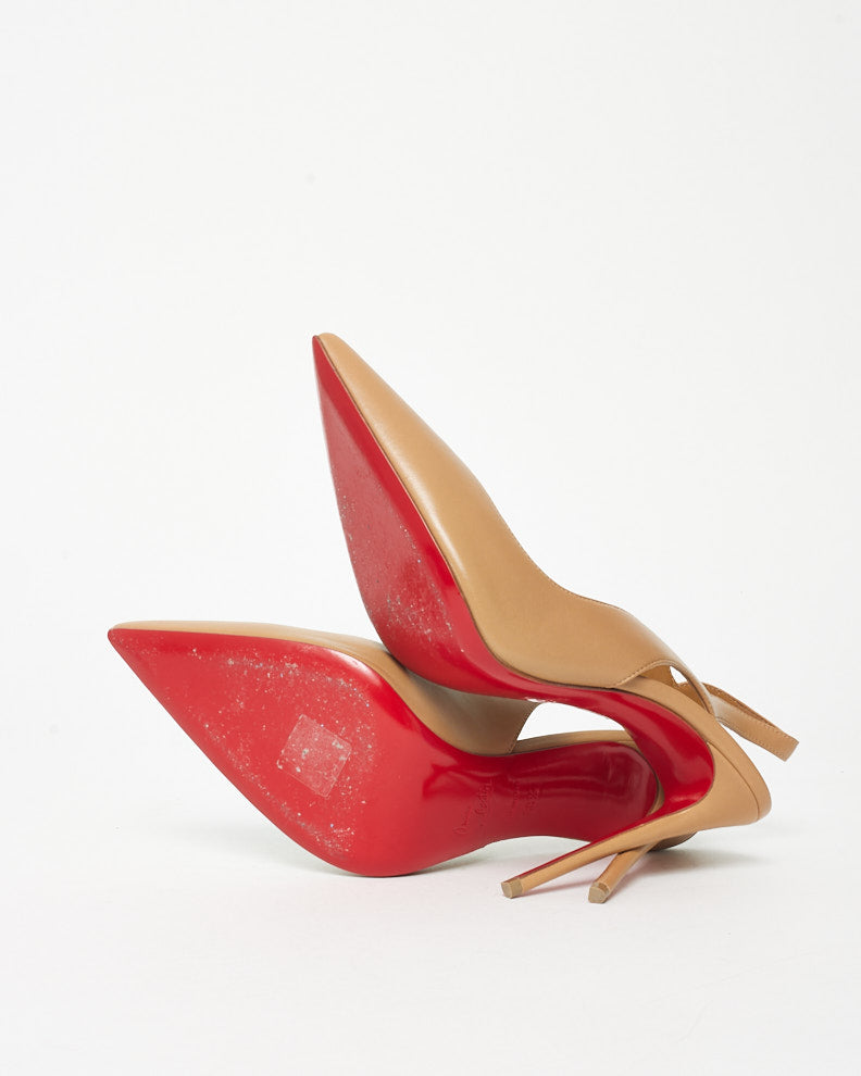 Christian Louboutin Nude Leather Hot Chick Slingback 100mm Pumps - 38.5