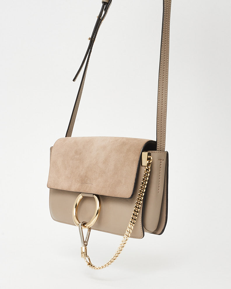 Chloé Motty Grey Leather and Suede Small Faye Crossbody