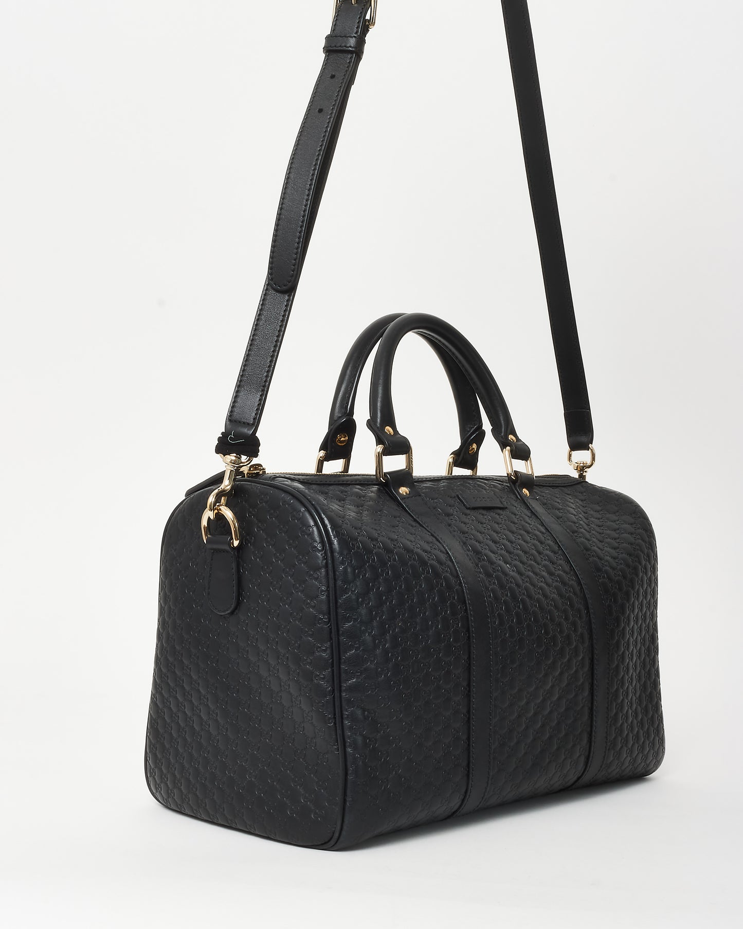 Gucci Black Microguccissima Monogram Leather Boston Bag with Strap