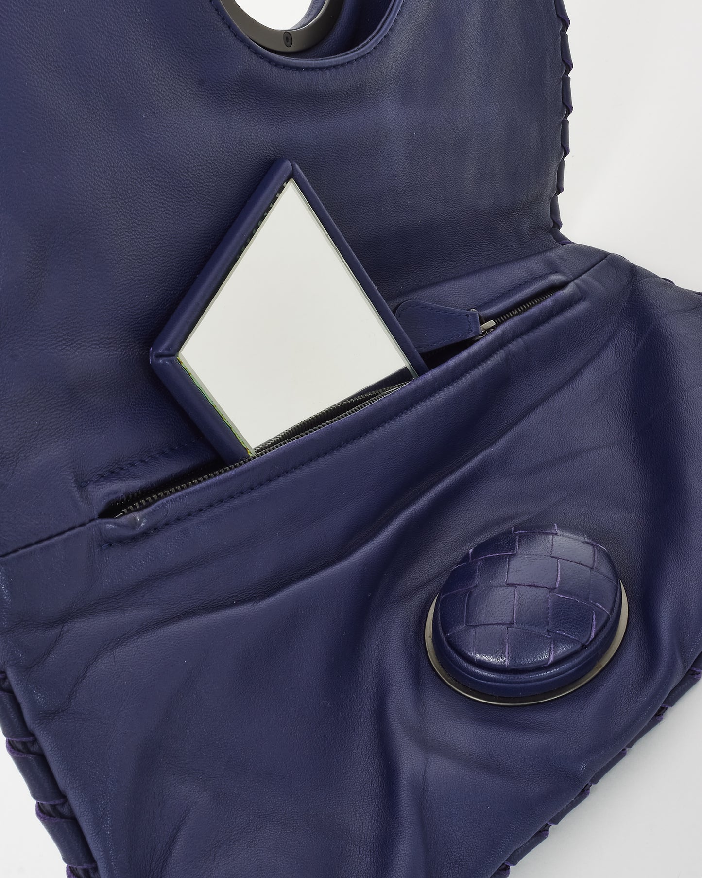 Bottega Veneta Vintage Purple Intrecciato Leather Turn Lock Clutch