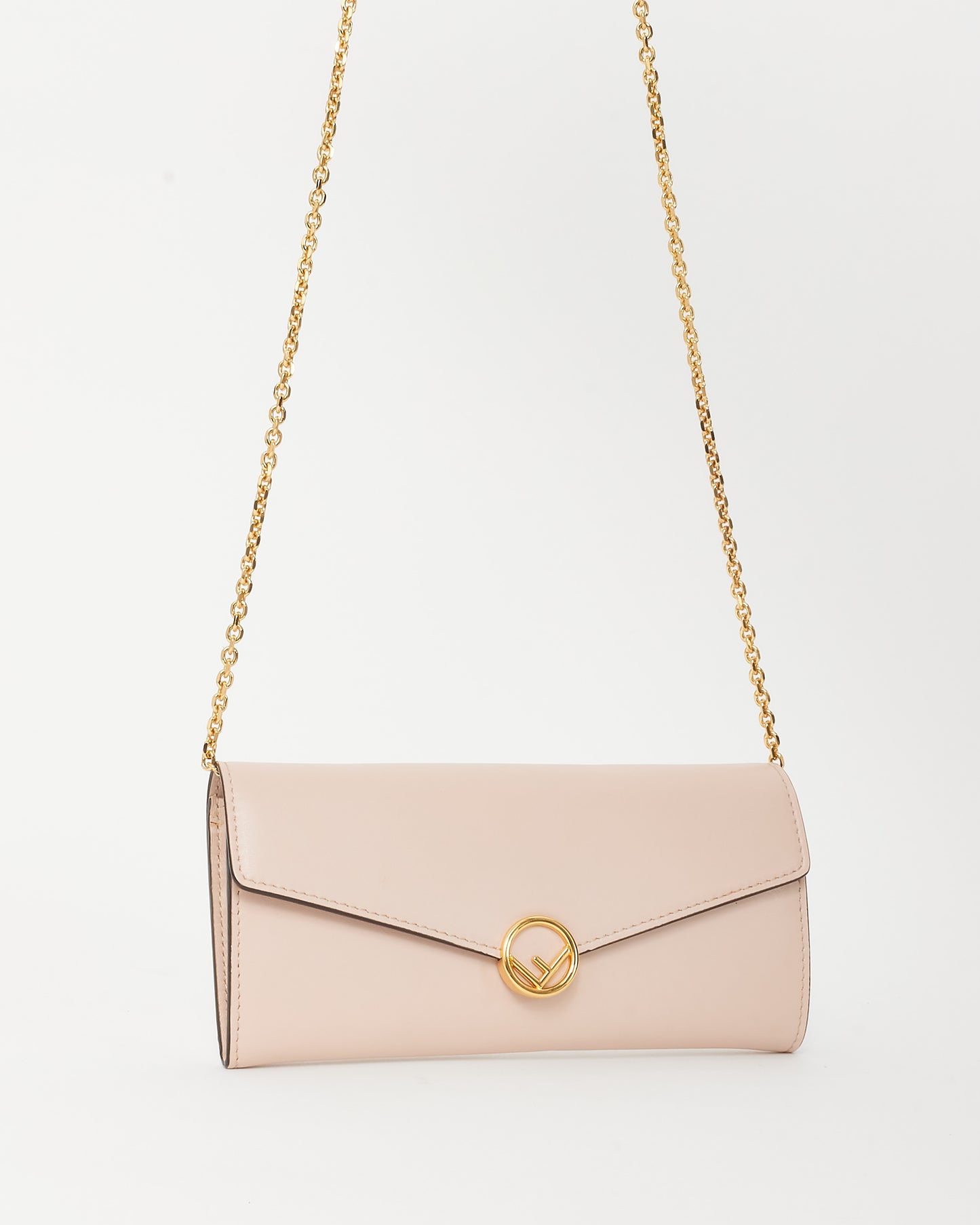 Fendi Pink Leather FF Diamonds Continental Wallet With Chain WOC Crossbody