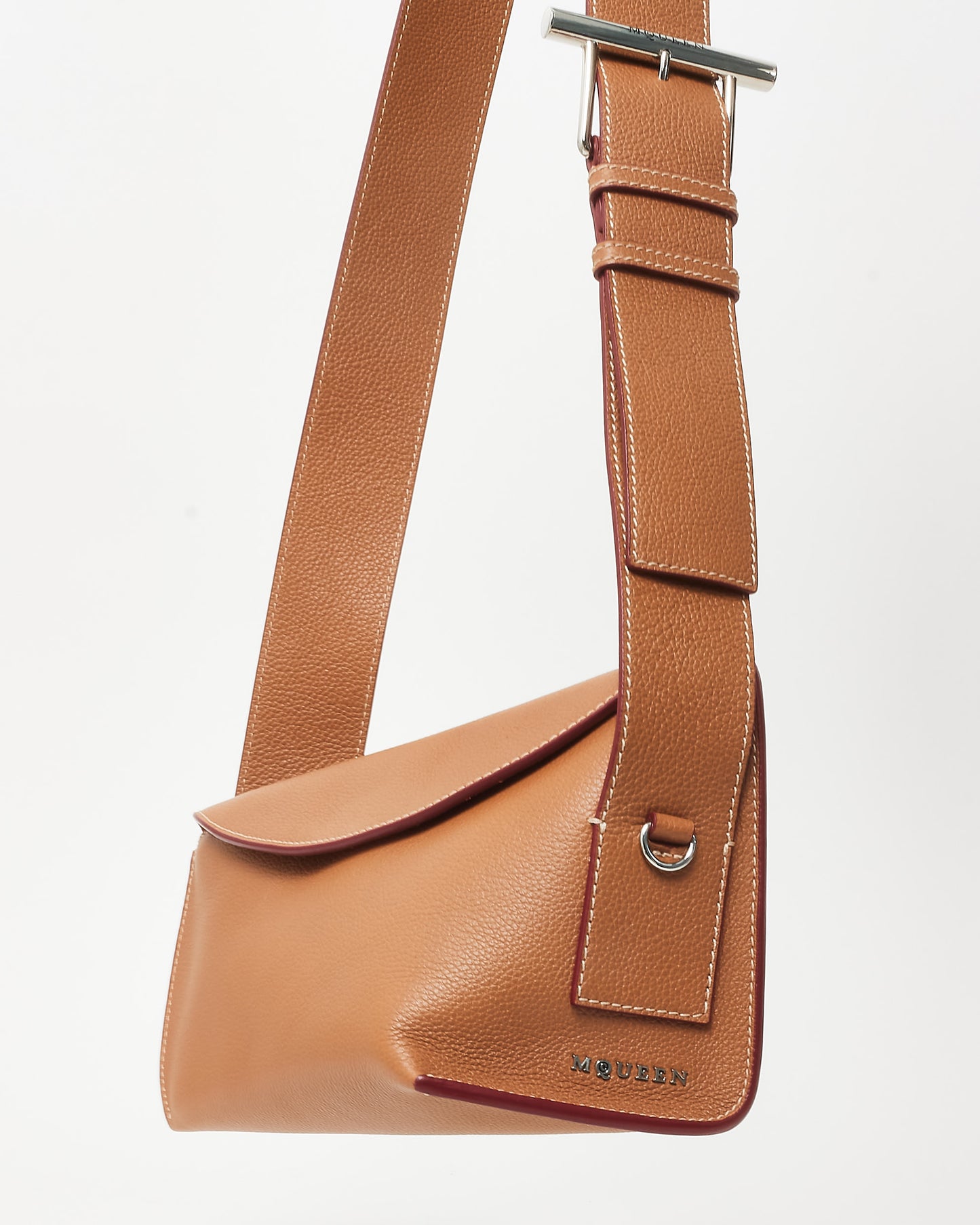 Alexander McQueen Light Brown Tan Textured LeatherT-Bar Sling Crossbody Bag