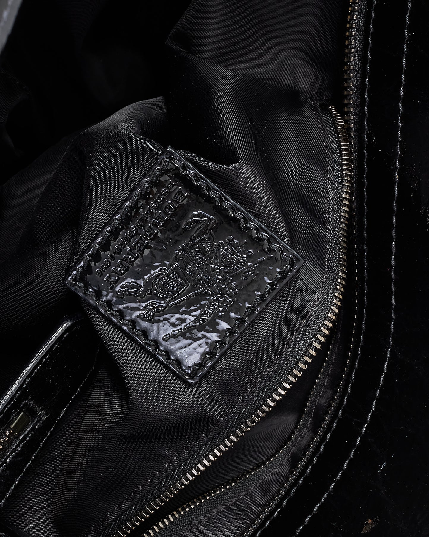 Burberry Black Patent Leather Black/Grey/White Nova Check Nylon Tote w/ Strap