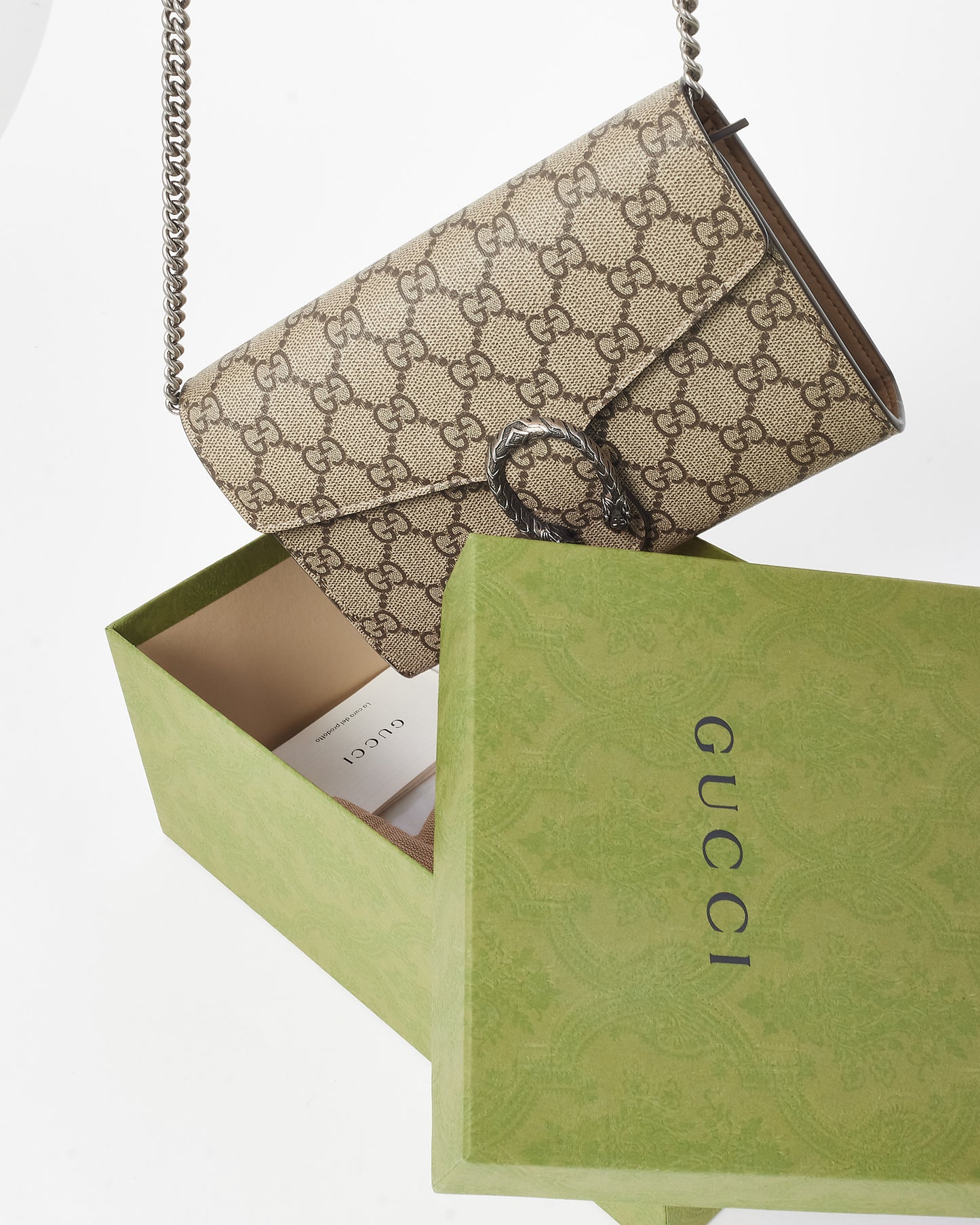 Gucci Beige & Ebony Monogram GG Supreme Canvas Dionysus WOC Crossbody Bag