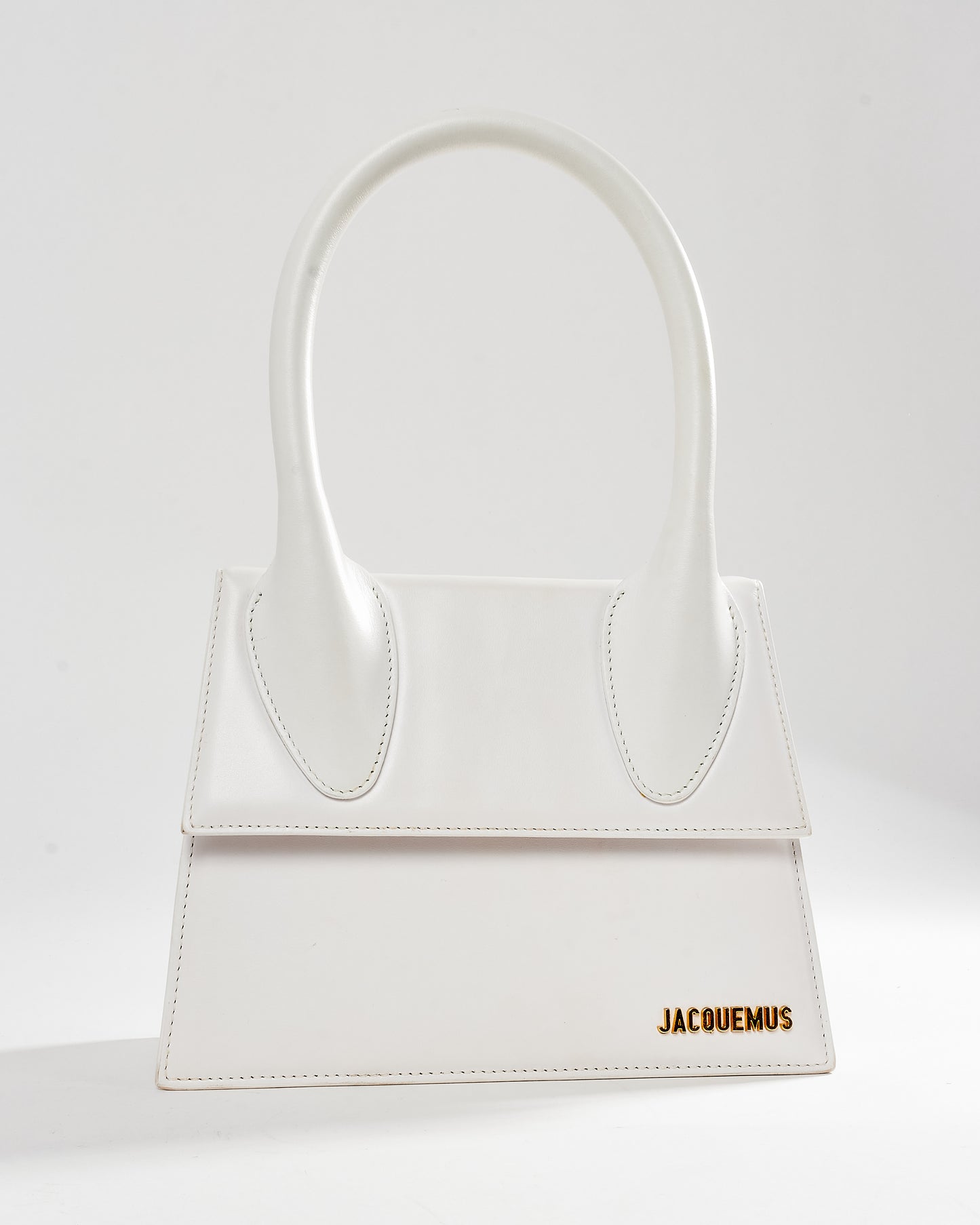 Jacquemus White Leather Le Chiquito Grand Top Handle Bag w/ Strap