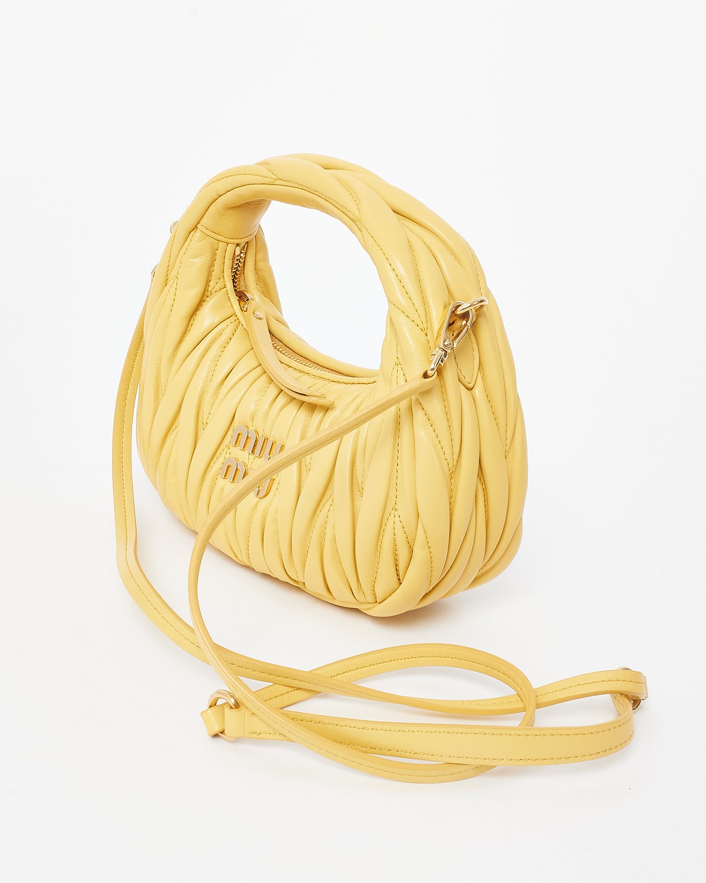 Miu Miu Yellow Matelassé Nappa Leather Wander Hobo Mini Bag