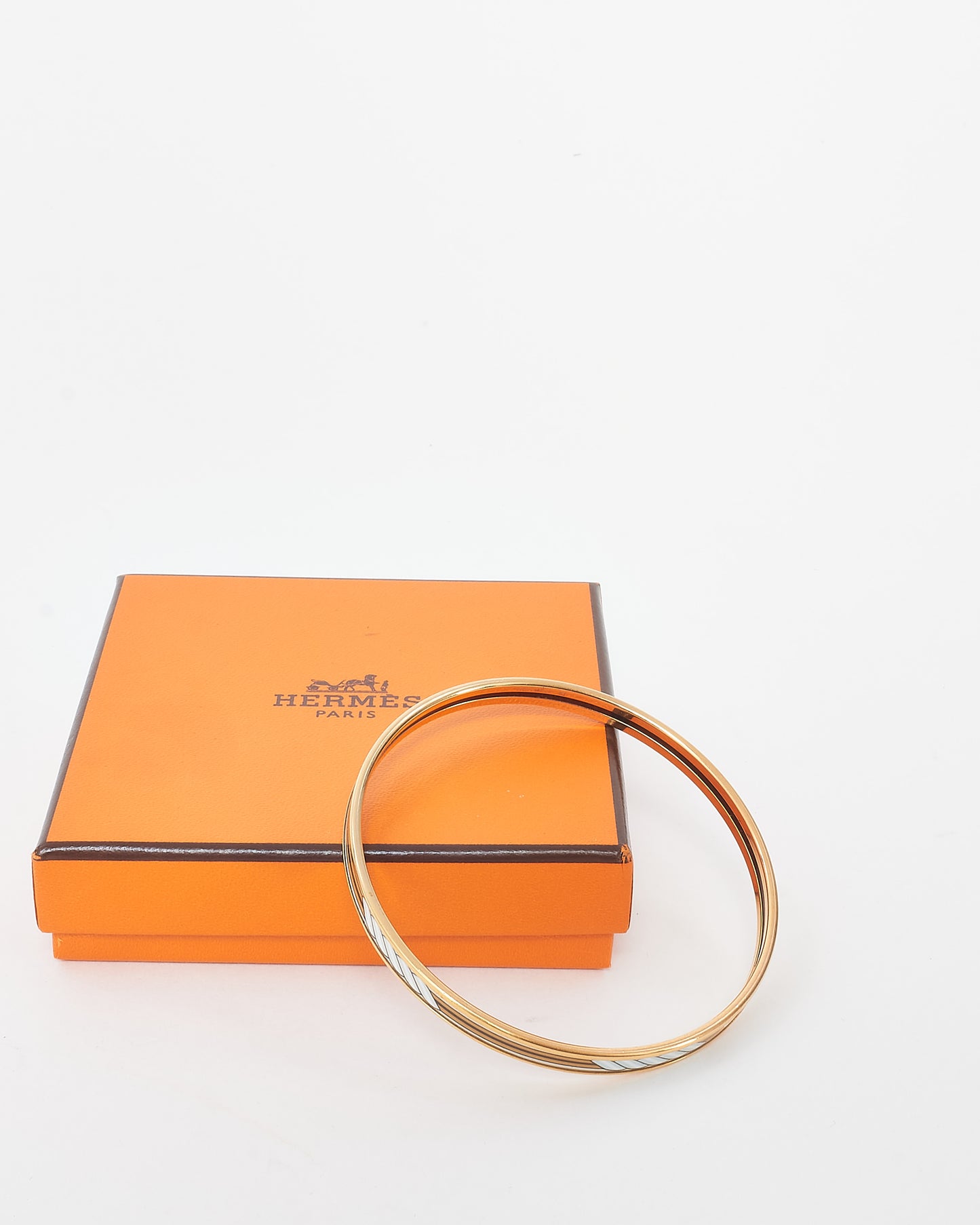 Hermès Rose Gold White/Black/Multi Quadrige Extra Narrow Bangle - M