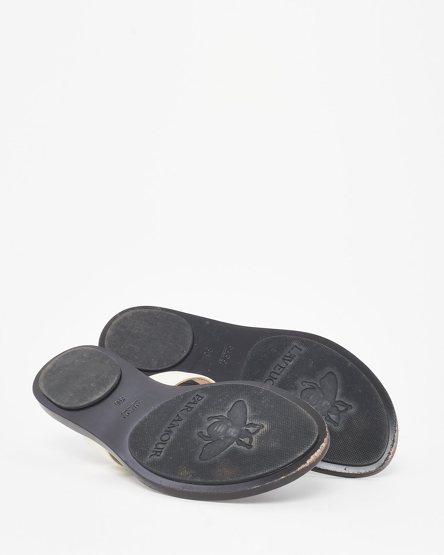 Gucci Black and White Leather GG Marmont Thong Sandals - 36