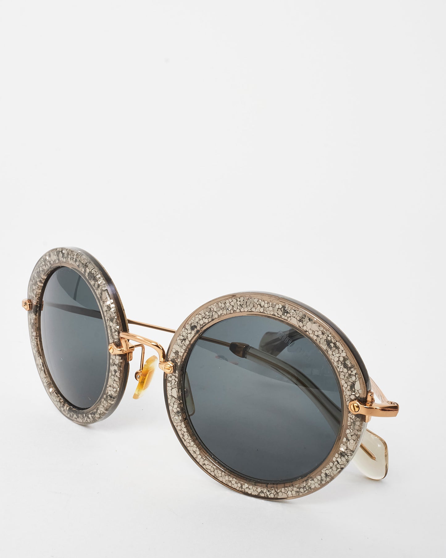 Miu Miu Silver Glitter SMU13N Round Sunglasses