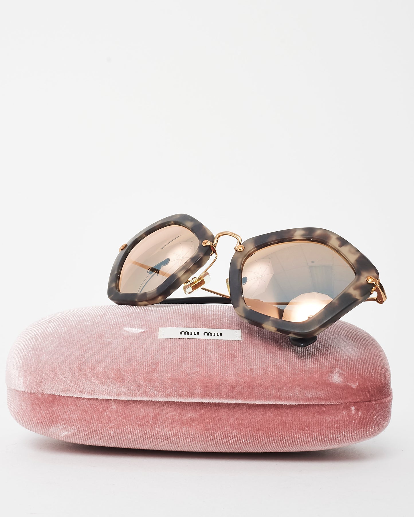 Miu Miu Gold & Brown Tortoise SMU 06O Geometric Sunglasses