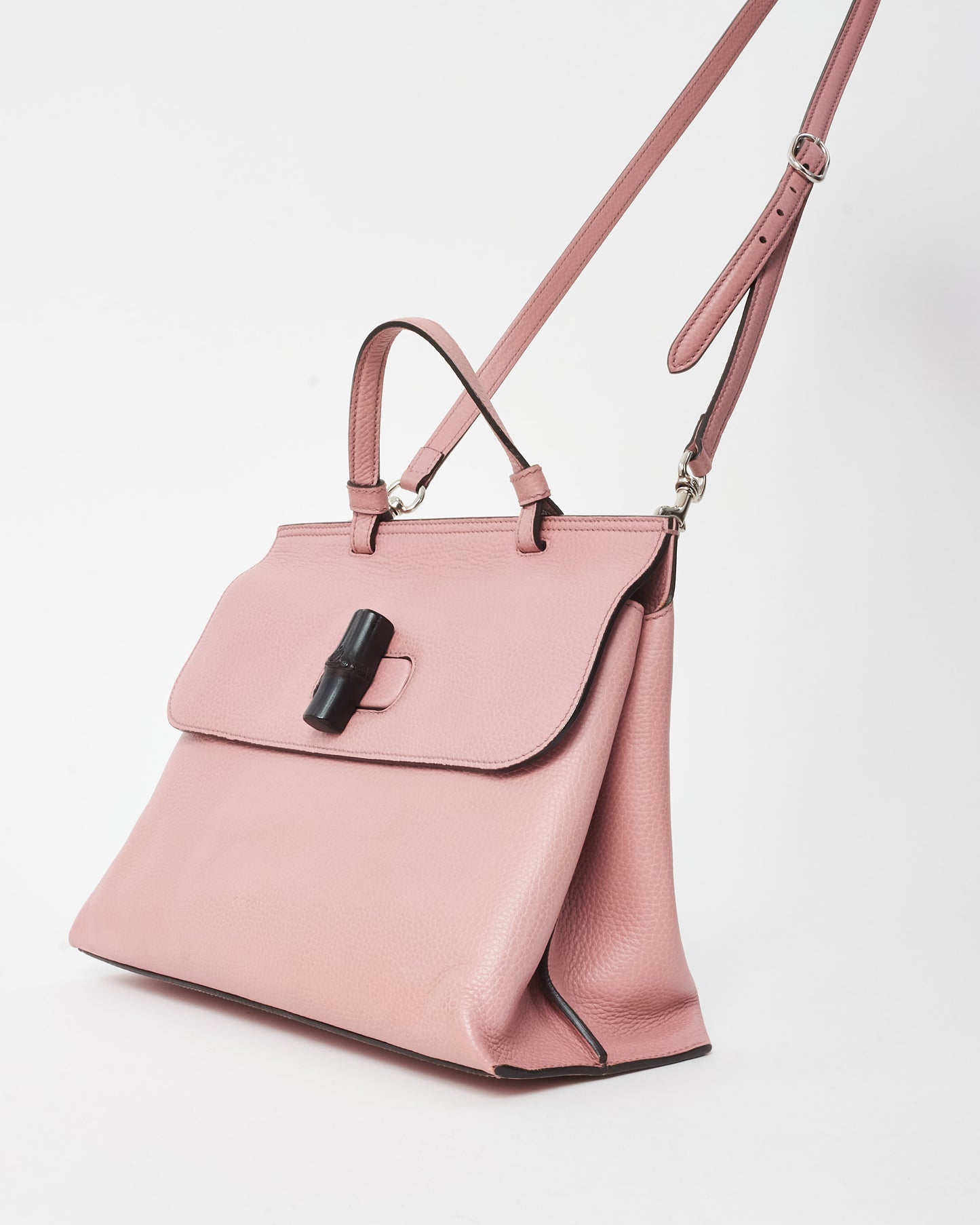 Gucci Pink Pebbled Leather Bamboo Daily 2Way Top Handle Bag