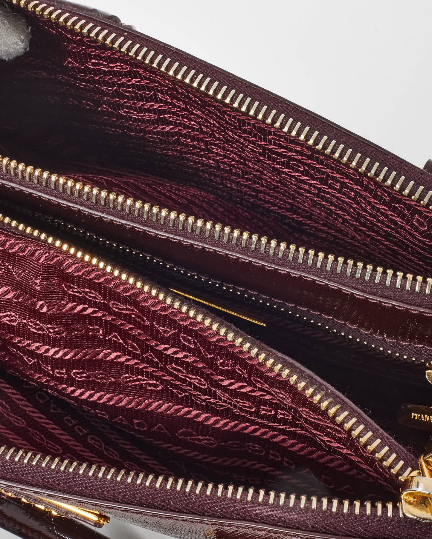 Prada Brown Granato Saffiano Vernice Leather Small Galleria Double Zip Tote