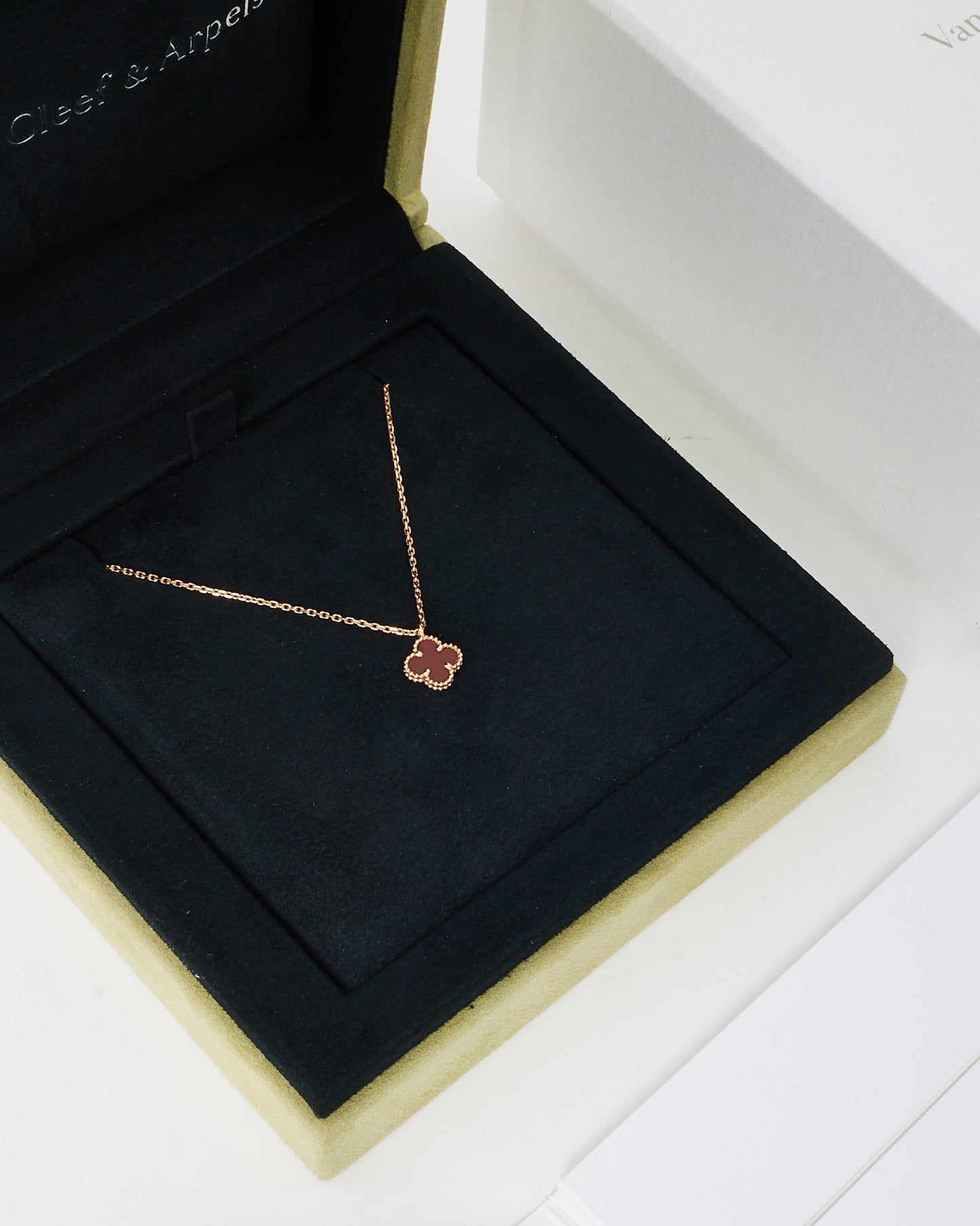 Van Cleef & Arpels 18K Rose Gold & Carnelian Sweet Alhambra Necklace